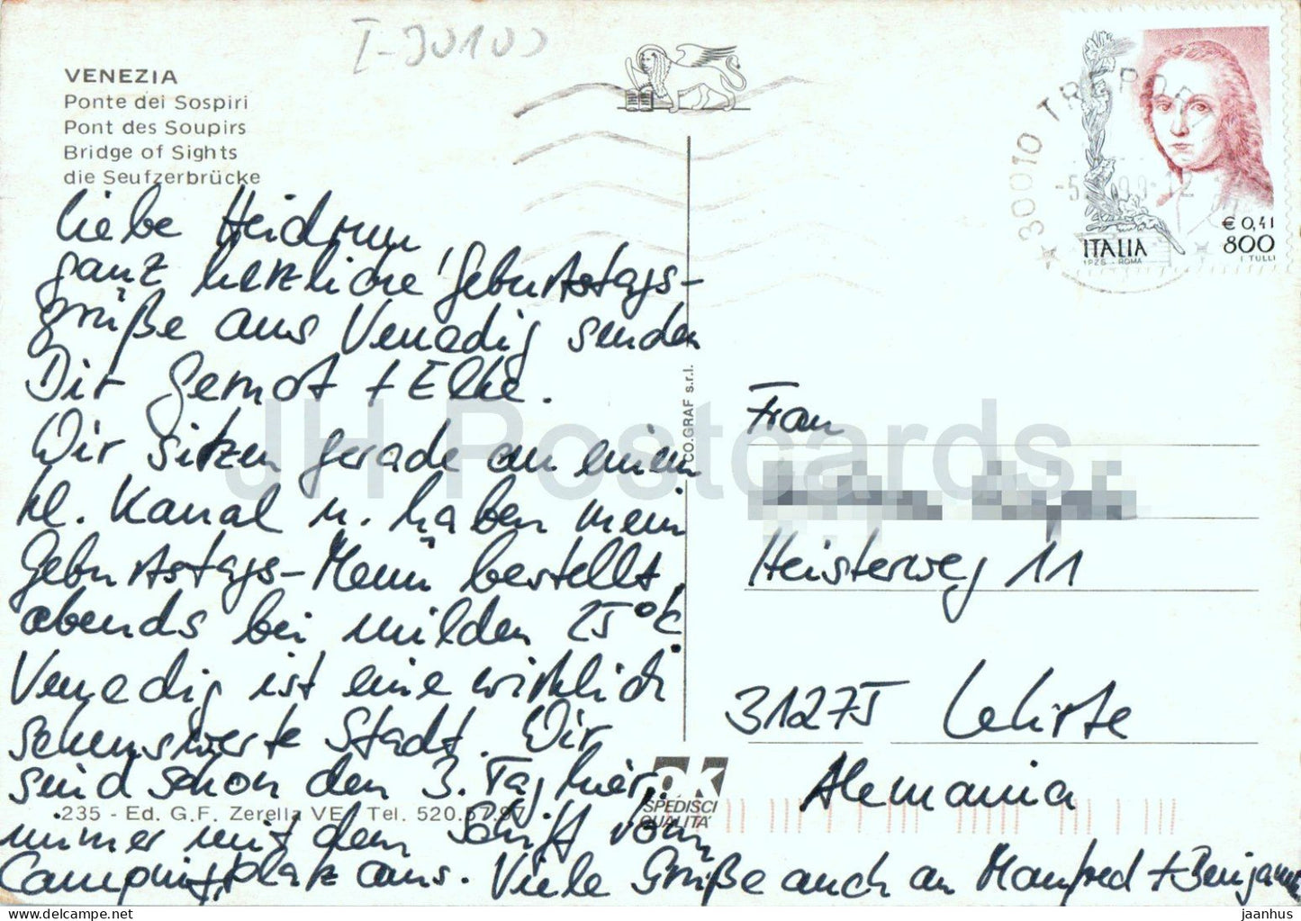 Venezia - Ponte dei Sospiri - Venice - Bridge of Sighs - gondola - canal - 235 - 1999 - Italy - used