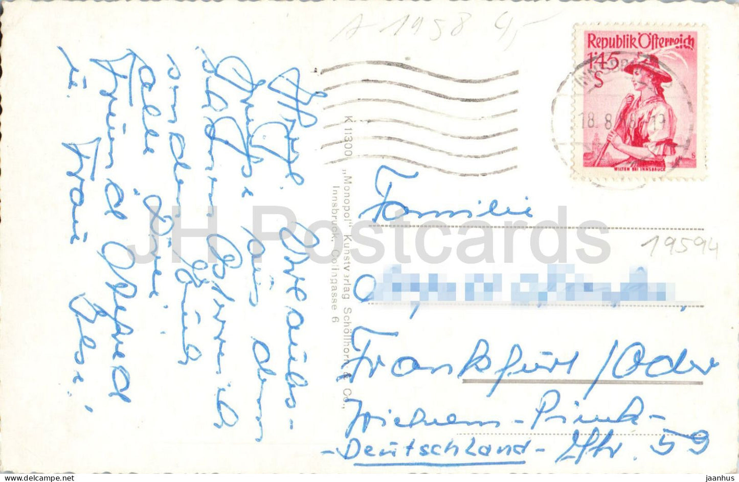Patscherkofel Seilschwebebahn Igls Innsbruck - téléphérique - 1385 - carte postale ancienne - 1958 - Autriche - utilisé