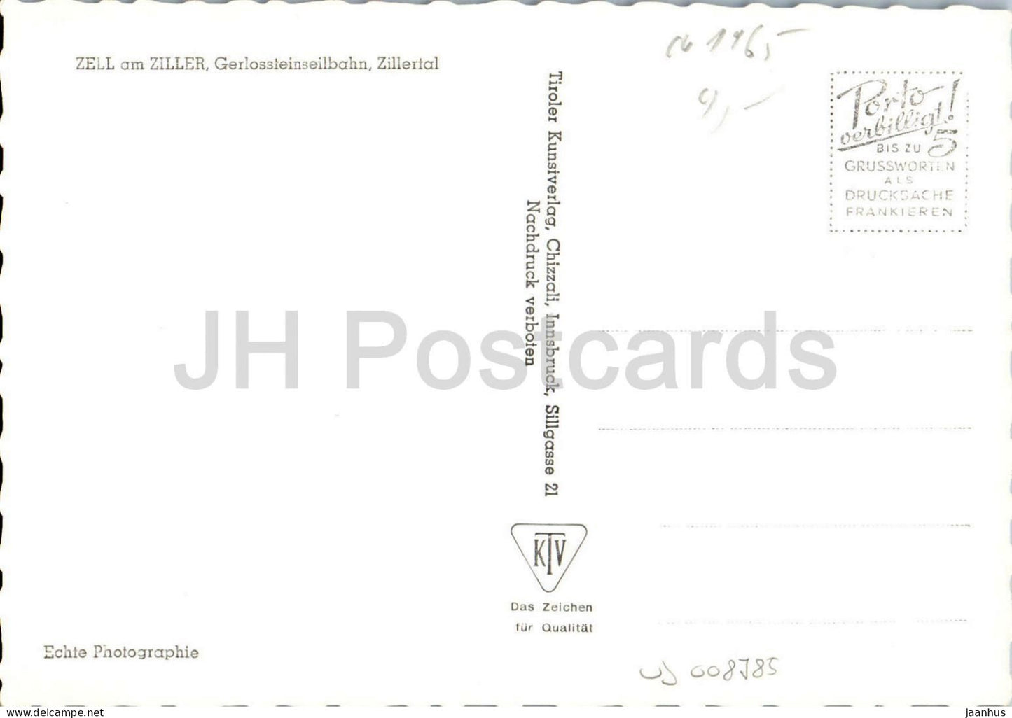 Zell am Ziller - Gerlossteinseilbahn - Zillertal - Seilbahn - Alpental - 7052 - alte Postkarte - Österreich - unbenutzt