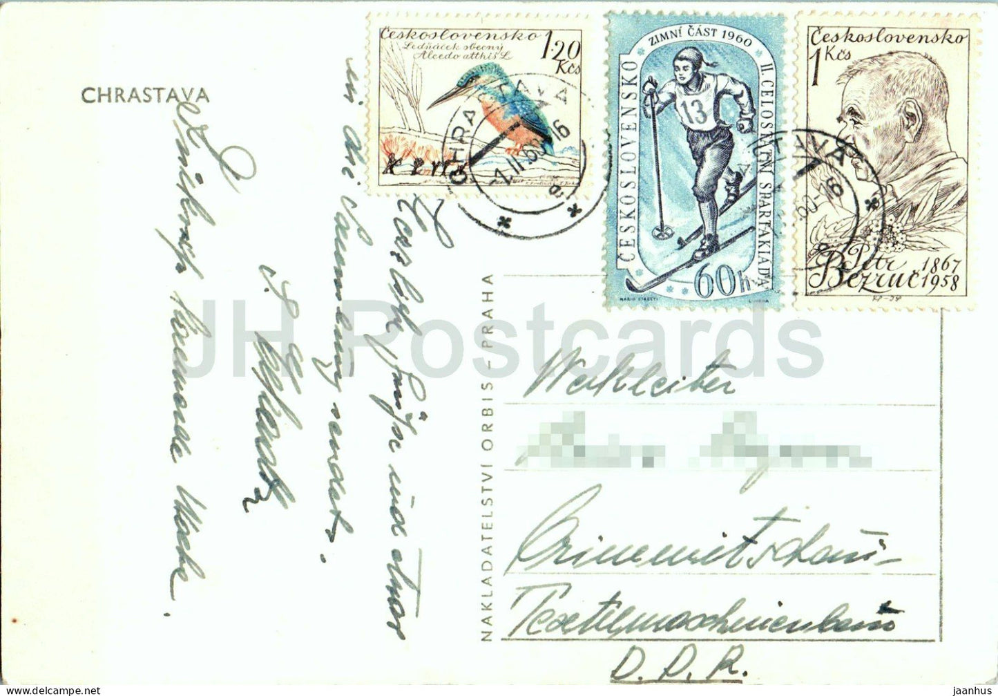 Chrastava - town view - church - houses - old postcard - 1960 - Czech Republic - Czechoslovakia - used