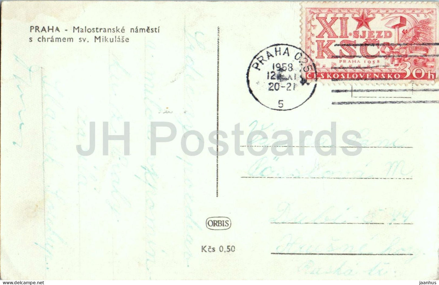 Praha - Prag - Malostranské náměstí mit St. Nikolaus-Kirche - chuch - 1958 - Tschechische Republik - Tschechoslowakei - benutzt