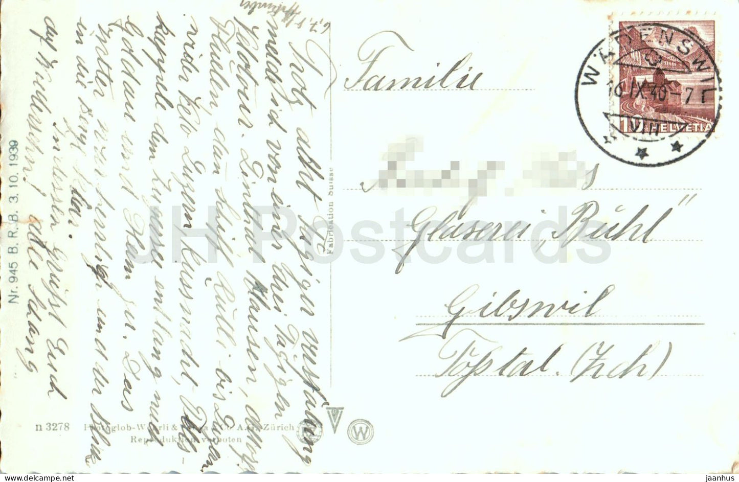 Klausenstrasse mit Hotel Klausen Passhohe - Alps - mountains - 3278 - old postcard - 1940 - Switzerland - used