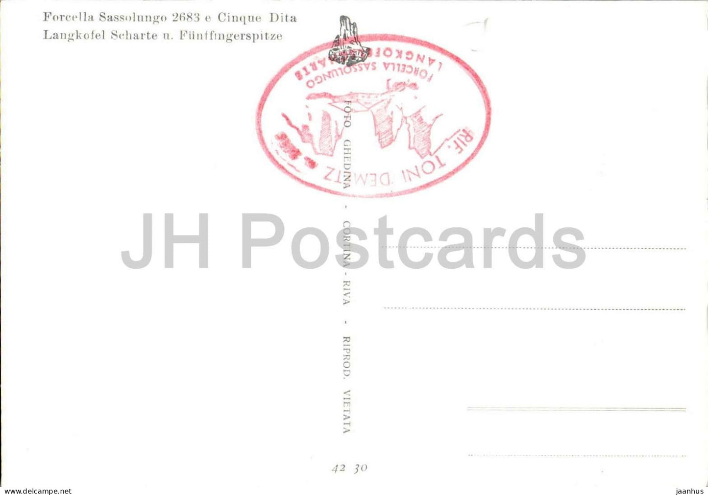 Forcella Sassolungo und Cinque Dita - Langkofelscharte Dolomiten - Alpen - 4230 - alte Postkarte - Italien - unbenutzt