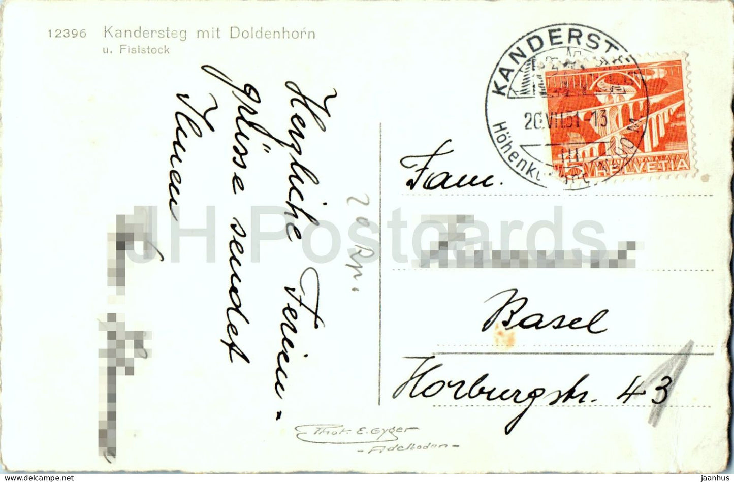 Kandersteg mit Doldenhorn u. Fisistock - Alps - 12396 - old postcard - 1951 - Switzerland - used