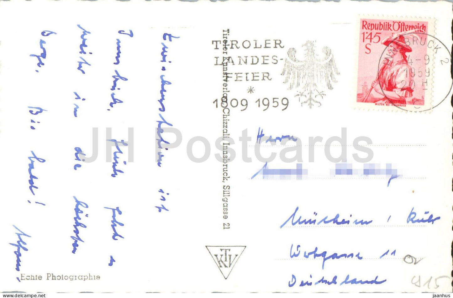 Innsbruck gegen Norden mit Sillschlucht - panorama de la ville - montagnes - 1259 - carte postale ancienne - 1959 - Autriche - utilisé