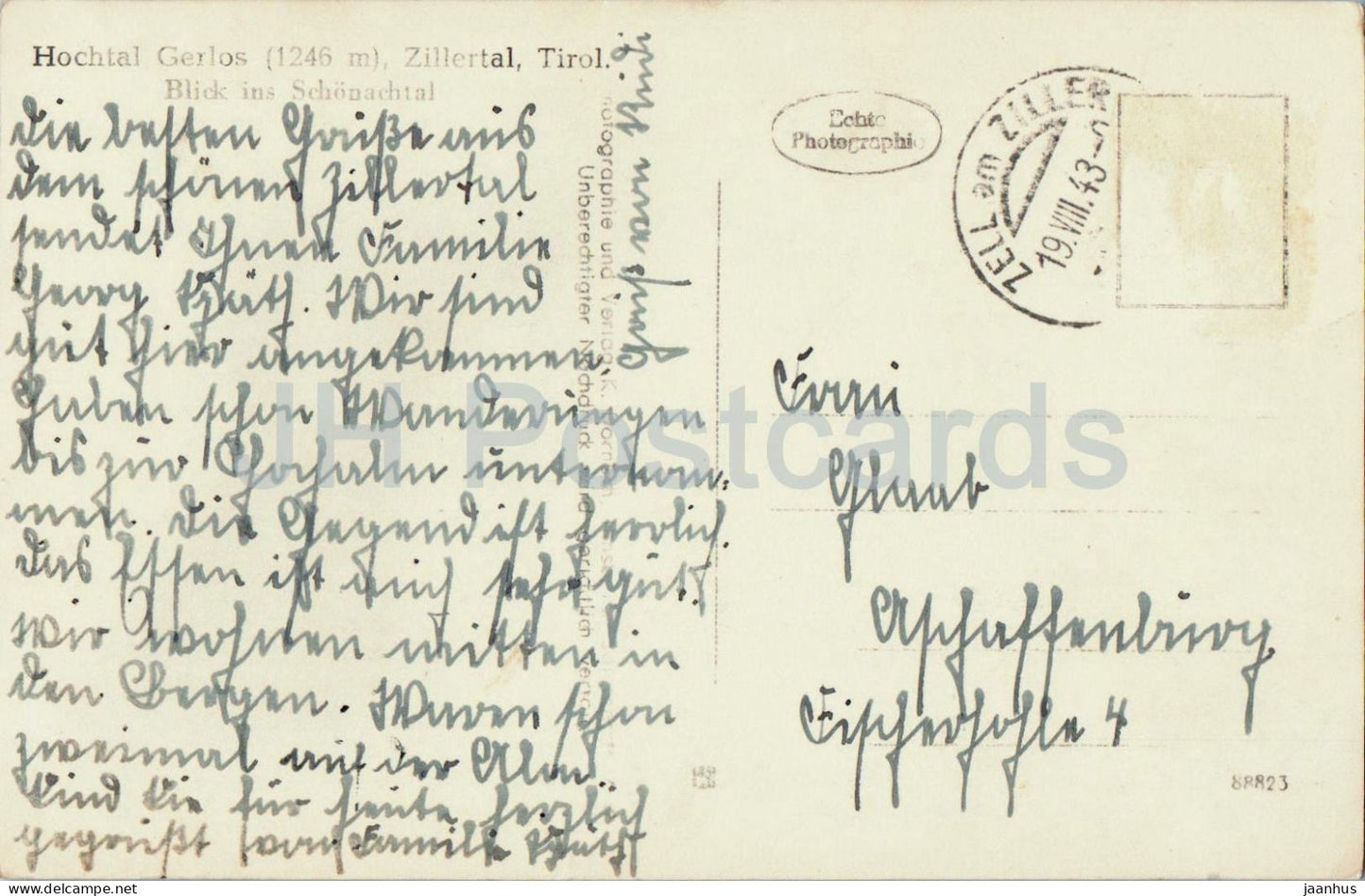 Hochtal Gerlos 1246 m - Tirol - Blick ins Schonachtal - animals - cow - 88823 - old postcard - 1943 - Austria - used