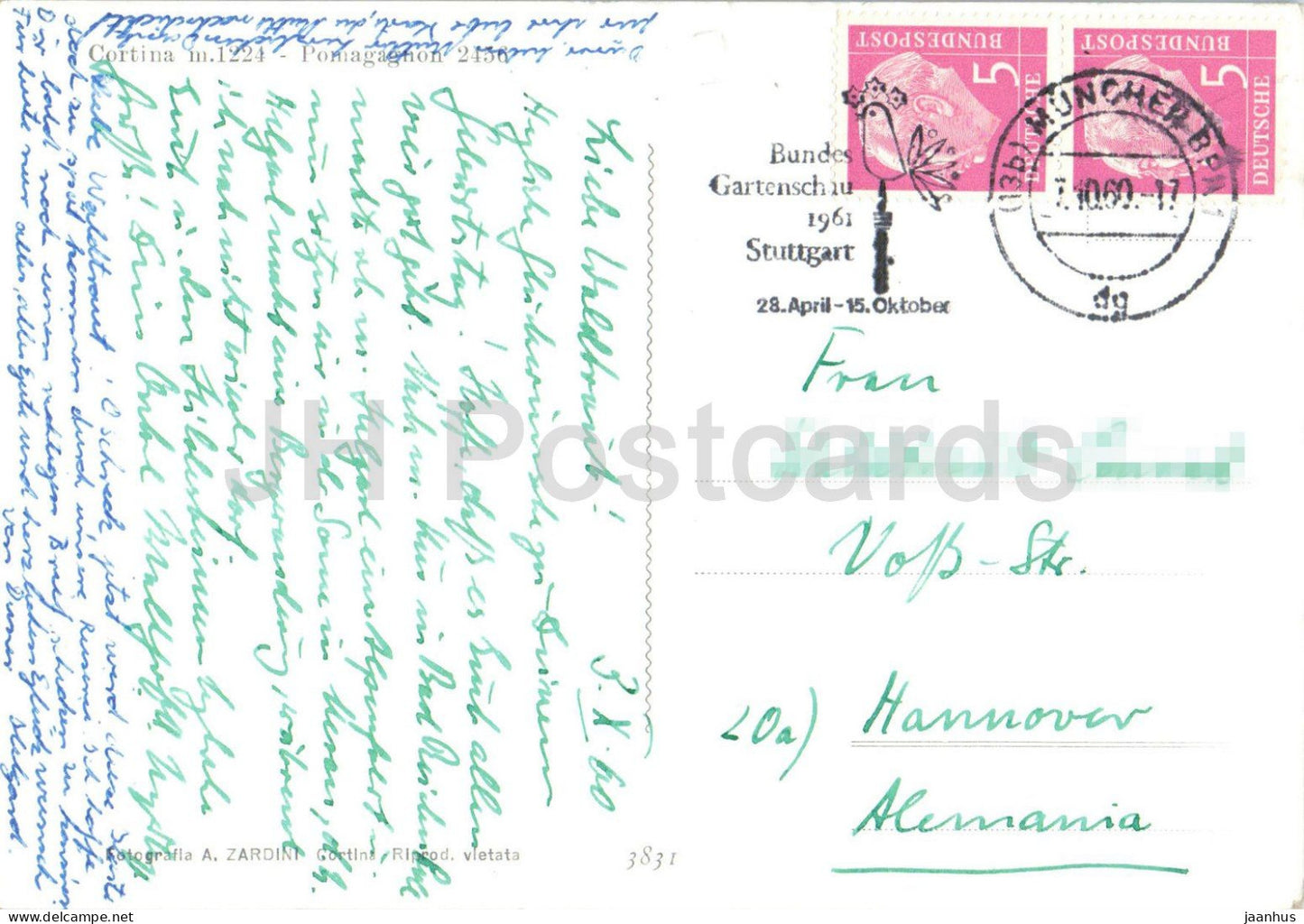 Cortina m. 1224 - Pomagagnon 2456 - alpine town - mountains - Alps - Dolomites - 3831 - old postcard - Italy - used