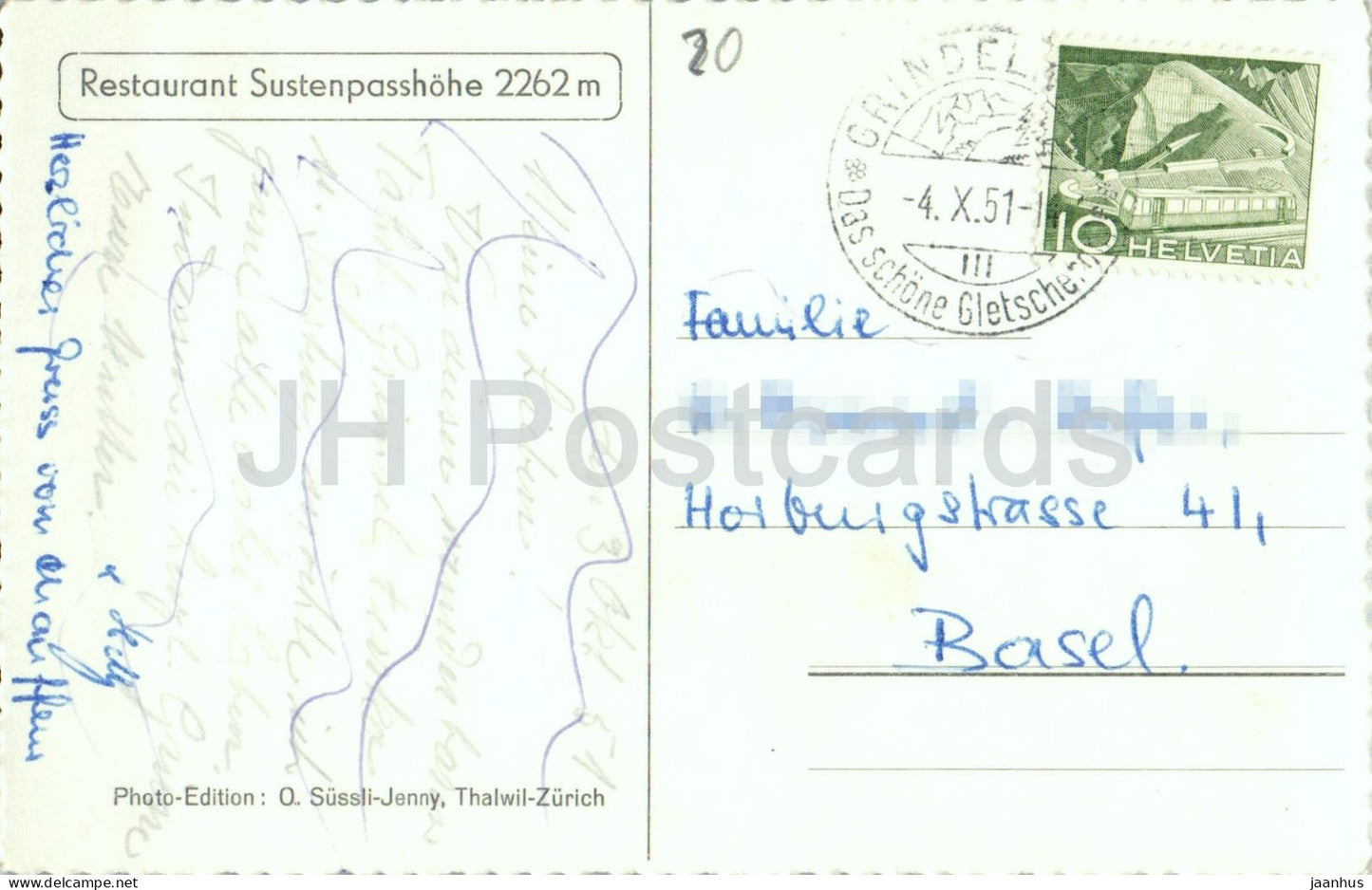 Restaurant Sustenpasshohe 2262 m - Gwachtenhorn Steingletscher - Alps - 2910 - old postcard - 1951 - Switzerland - used