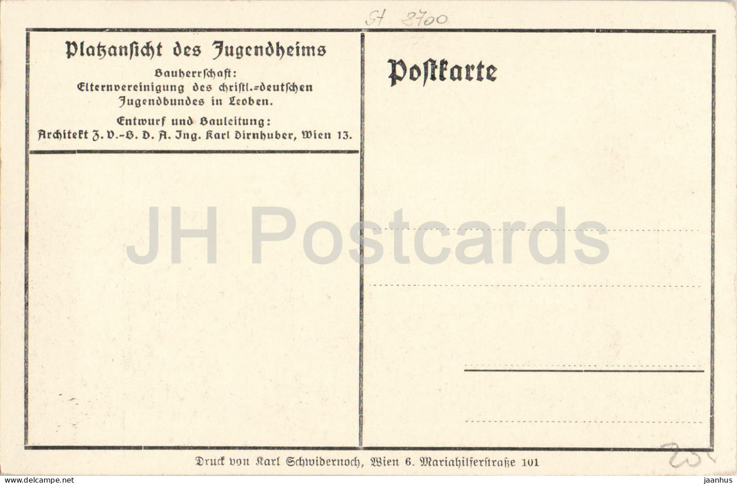 Wien -Vienna - Platzansicht des Jugendheims Youth Home drawing by Karl Dirnhuber - old postcard 1922 - Austria - unused