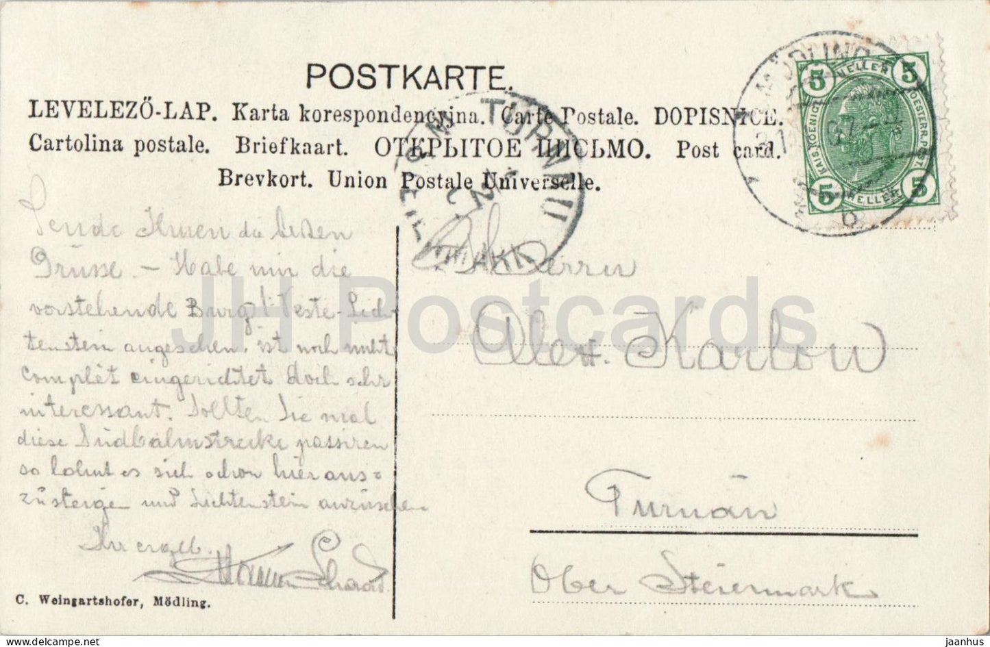 Burg Liechtenstein - castle - old postcard - 1907 - Austria - used