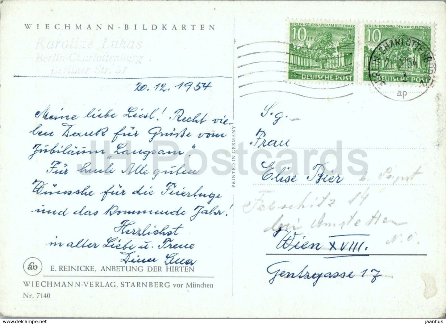 painting by E. Reinicke - Anbetung - Adoration of the Shepherds - German art - 7140 - old poscard 1954 - Germany - used