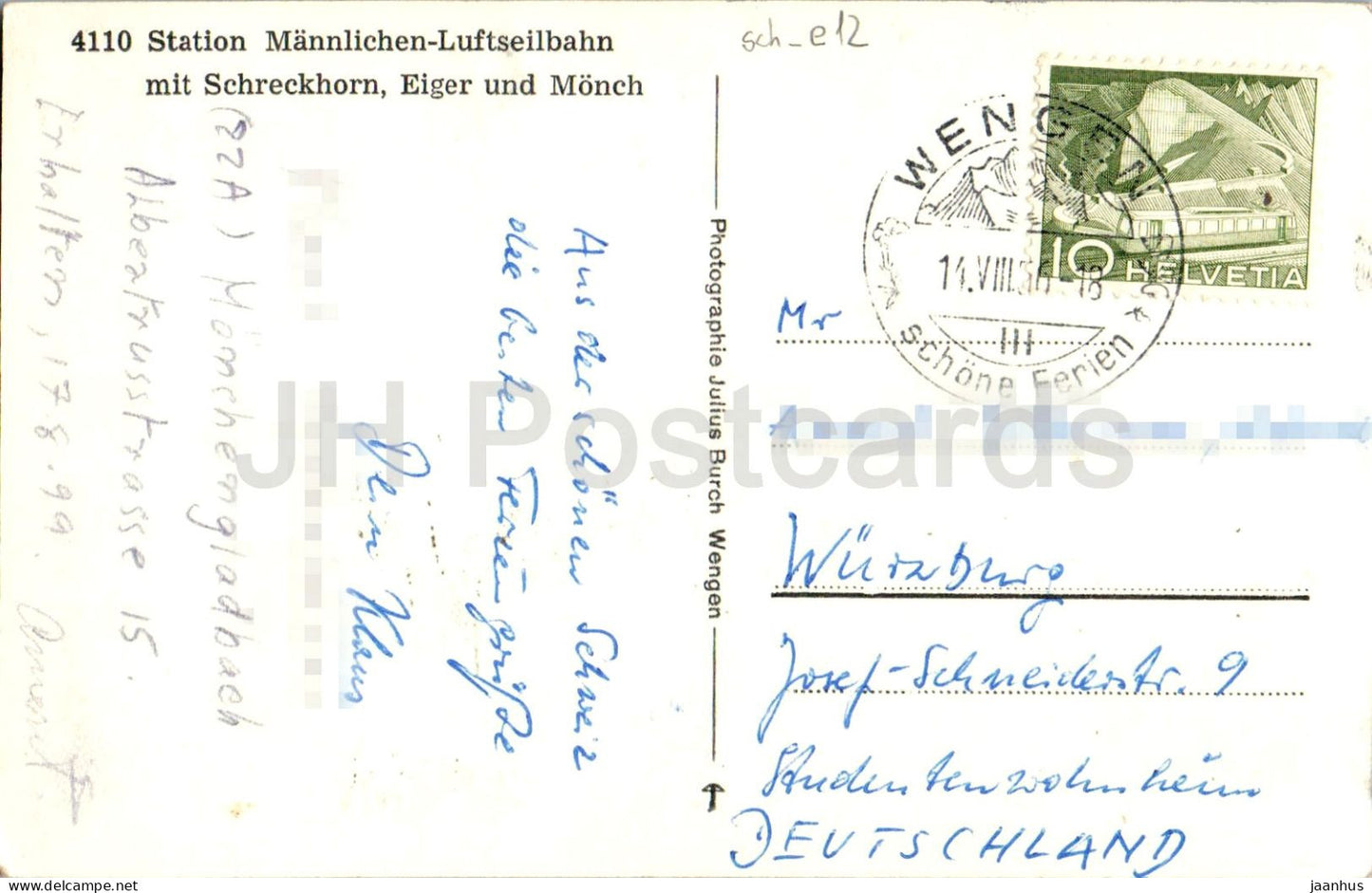 Station Männlichen Luftseilbahn mit Schreckhorn - Eiger Mönch Seilbahn 4110 - alte Postkarte - 1956 - Schweiz - gebraucht