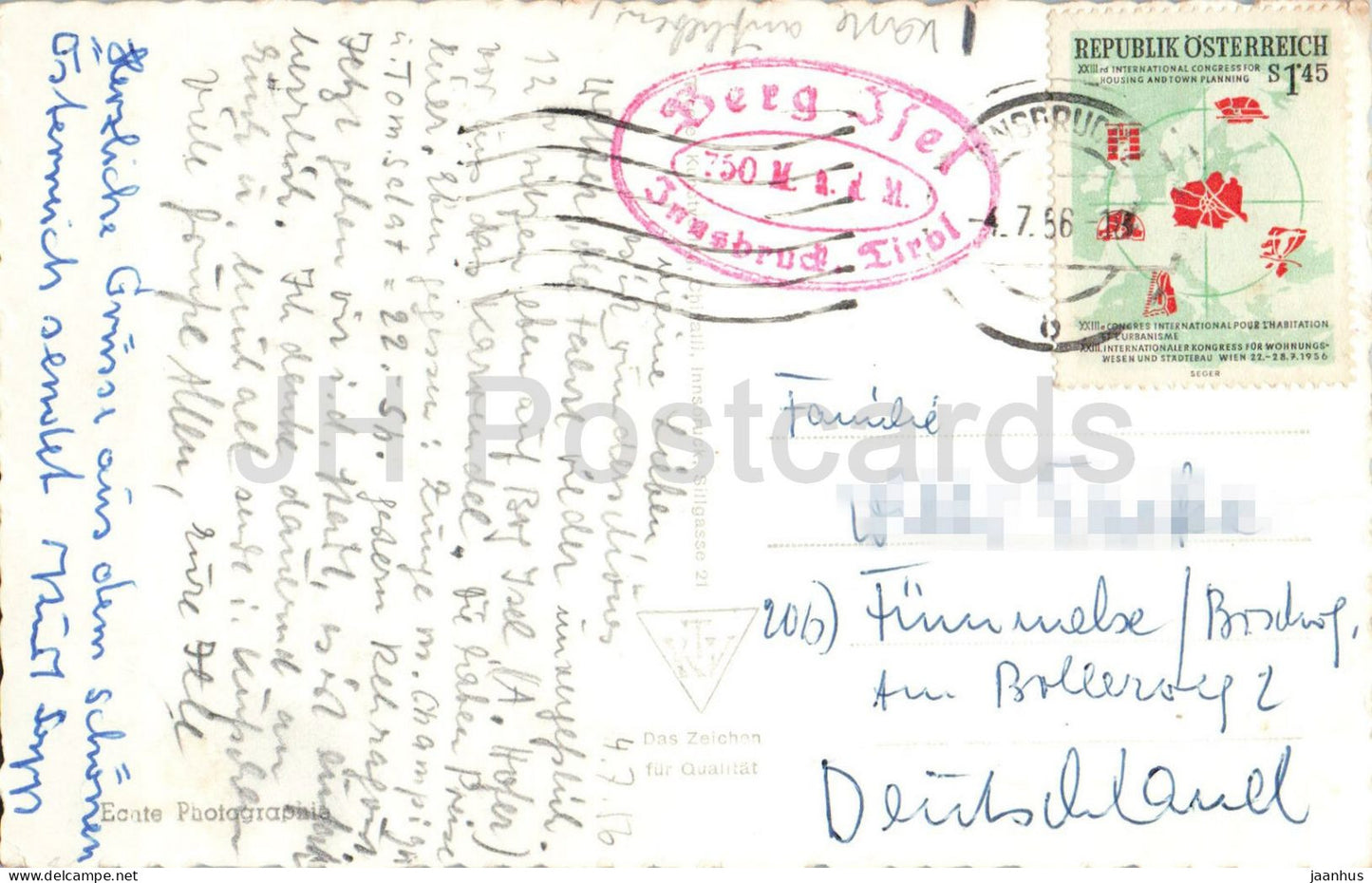 Innsbruck - Maria Theresienstrasse - Sattelspitzen - Kemacher - old car - old postcard - 8812 - 1956 - Austria - used