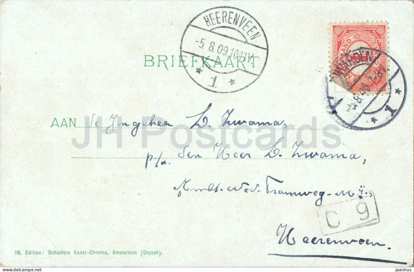 Ansicht von Marken – traditionelle Stadt – Junge und Mädchen küssen sich – alte Postkarte – 1909 – Niederlande – gebraucht