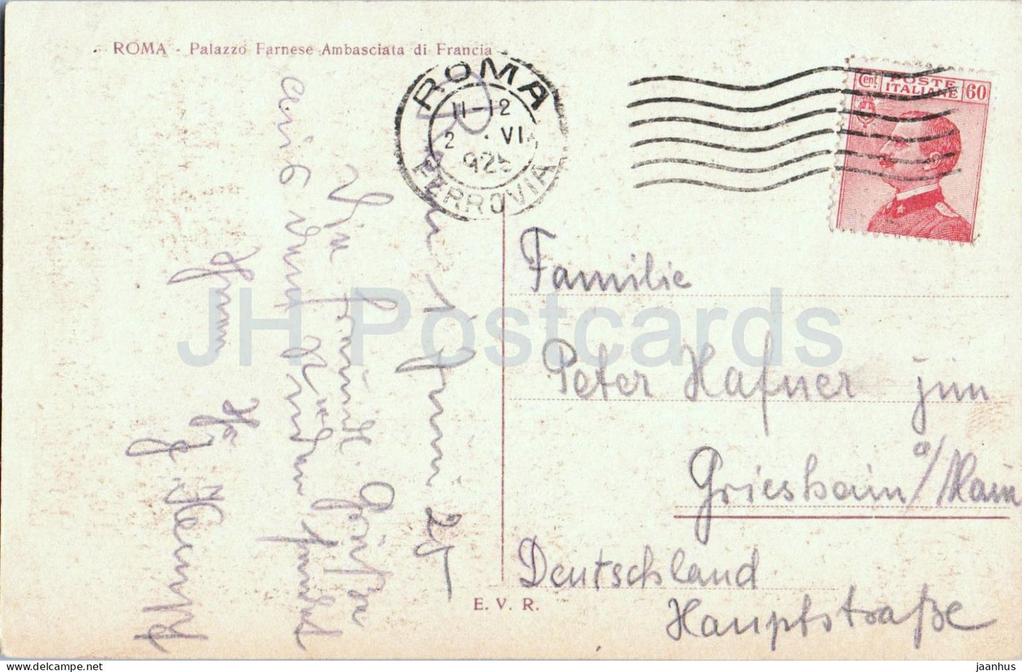 Roma - Rome Palazzo Farnese - Ambasciata di Francia - Palais Farnèse - Carte postale ancienne de l'ambassade de France - 1925 - Italie - utilisé