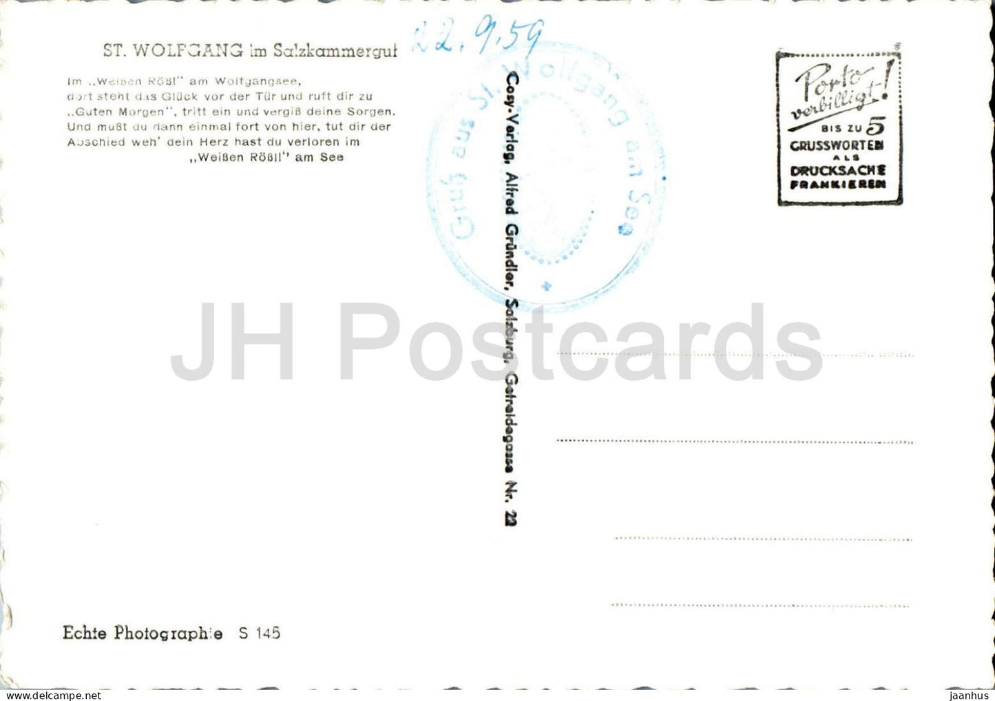 St. Wolfgang im Salzkammergut - Weisses Rössl - Pferd - Lied - 145 - alte Postkarte - Österreich - unbenutzt