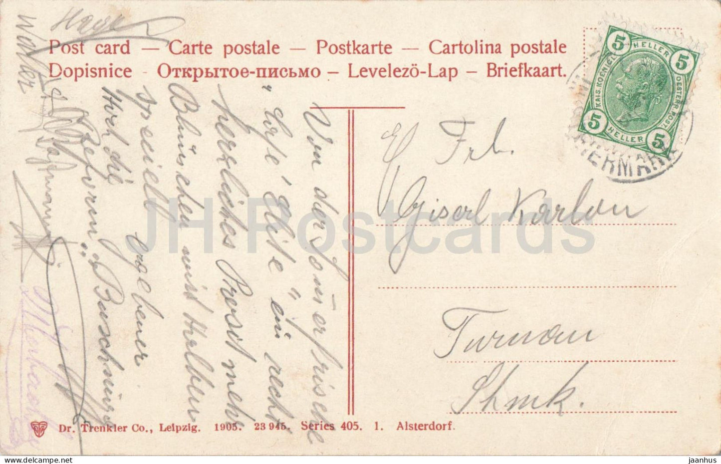 Alsterdorf - river - boat - Series 405 - old postcard - 1905 - Germany - used