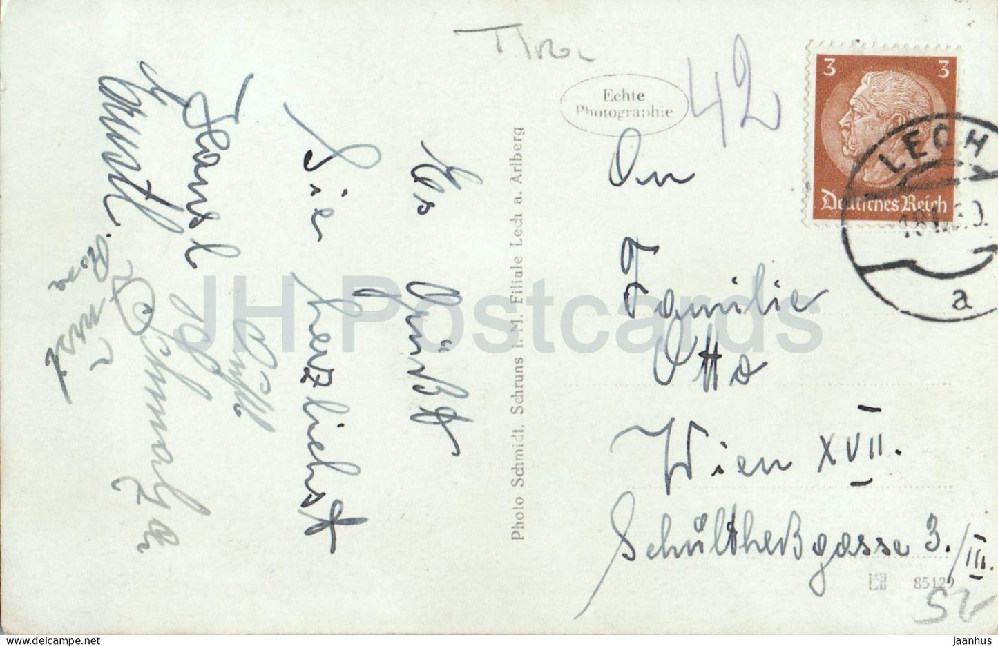 Lech am Arlberg - Gasthof Schneider im Winter - hôtel alpin - N° 85129 - carte postale ancienne - 1939 - Autriche - utilisé