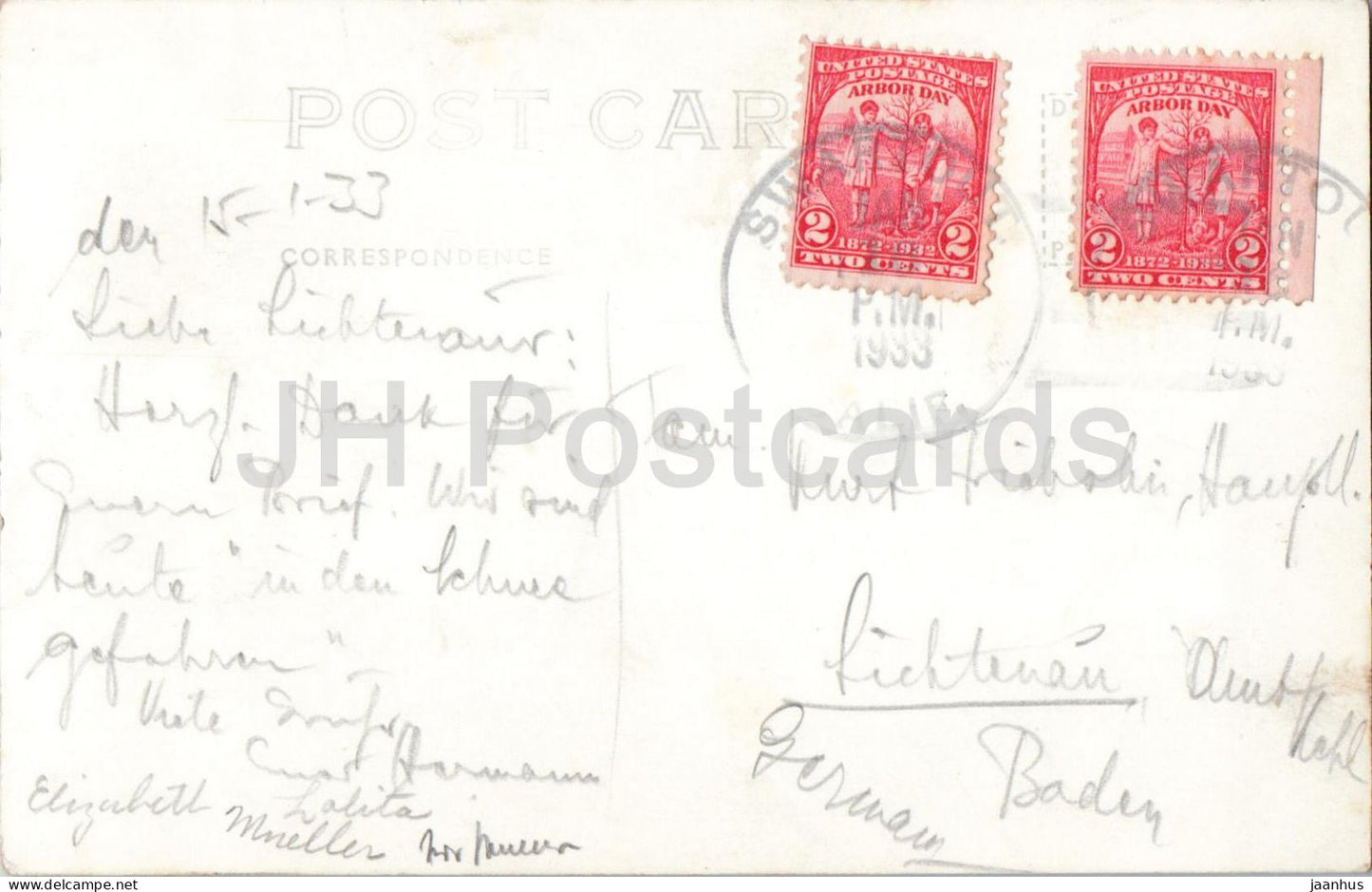 Comté de Los Angeles - Camp de loisirs de Big Pines - forêt enneigée - vue sur la montagne - carte postale ancienne - 1933 - États-Unis - d'occasion