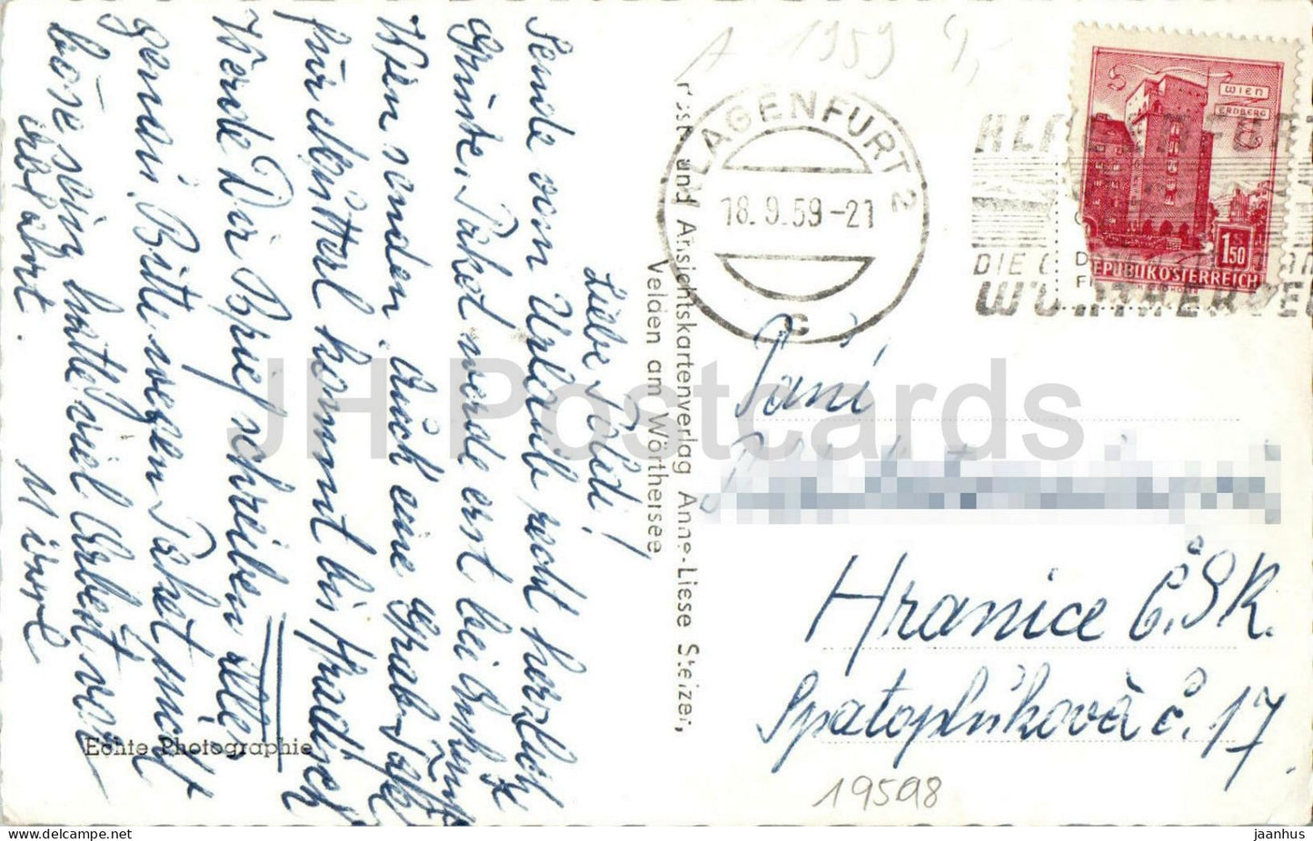 Velden am Worthersee - lac - panorama - Alpes - montagnes - 152 - vieille carte postale - 1959 - Autriche - usagée