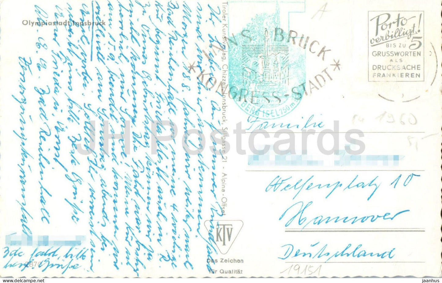 Innsbruck - Brennerstrasse - vue de la ville - rue - église - ville alpine - montagnes - 2870 - carte postale ancienne - Autriche - d'occasion