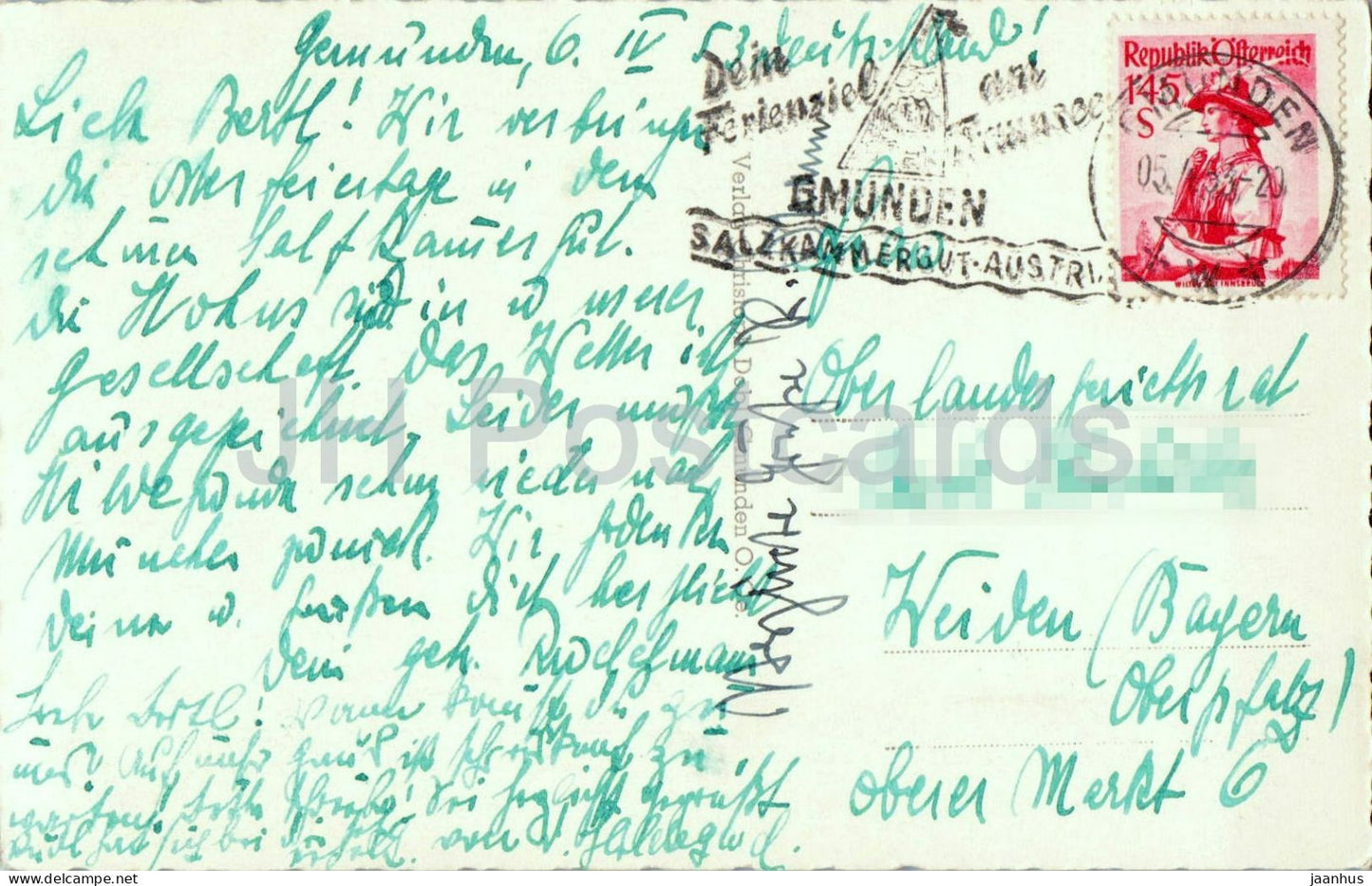 Gmunden - Schloss Ort am Traunsee mit Traunstein - castle - lake - 102 - old postcard - 1953 - Austria - used