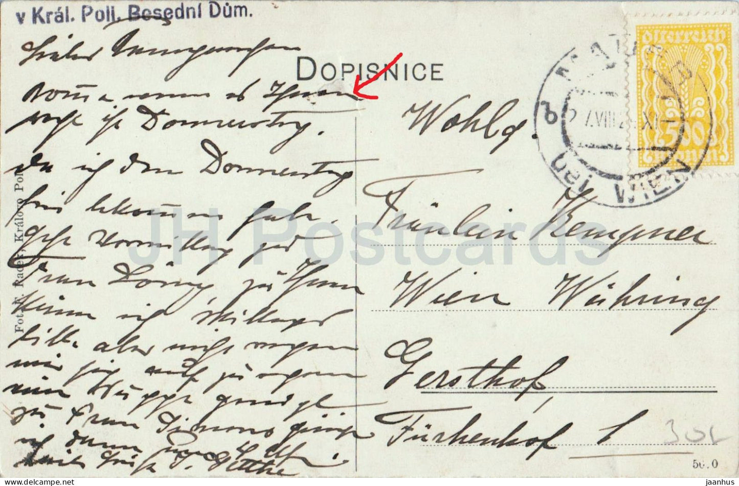 Brno - Besedni Dum - Kralovo Pole - Community Hall - photo - carte postale ancienne - années 1920 - République tchèque - utilisé