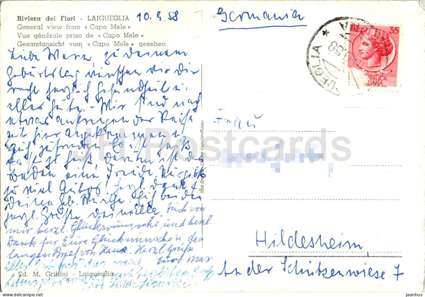 Laigueglia - Panorama von Capo Mele - Küstenort - ligurische Küste alte Postkarte - 1958 - Italien - gebraucht