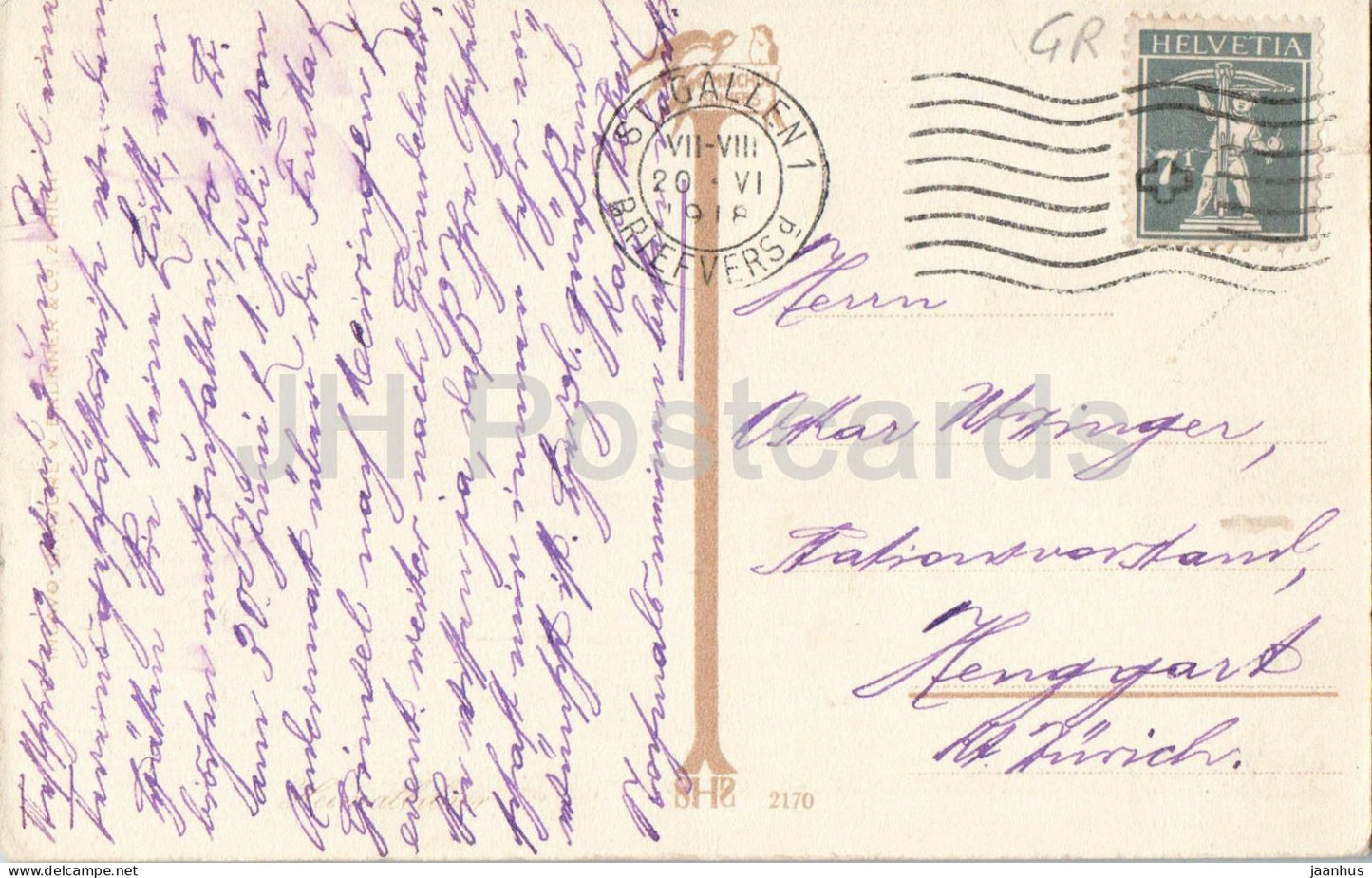 Heimat - Homme traînant un fagot de bois le long d'un chemin de village - Série - 2170 - Carte postale ancienne - Suisse - Occasion