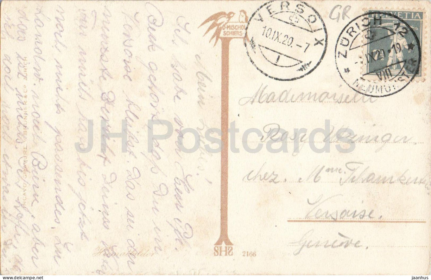 Heimat - village alley with blooming trees - Series - 2166 - old postcard - 1920 - Switzerland - used