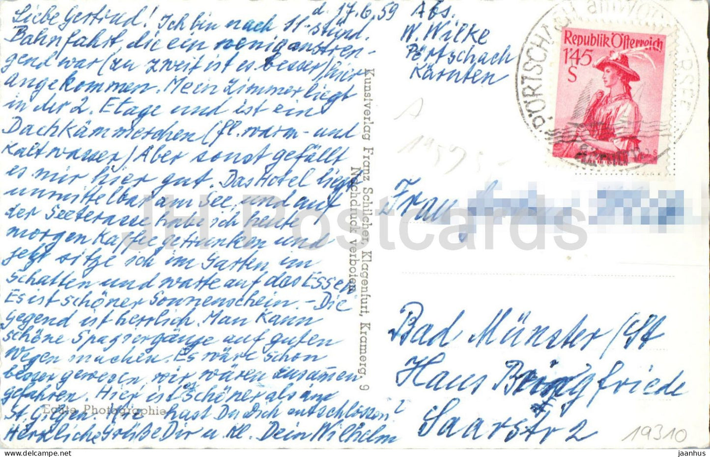 Portschach am Worthersee mit Karawanken - panorama - town view - Alps -268 - old postcard - 1959 - Austria - used