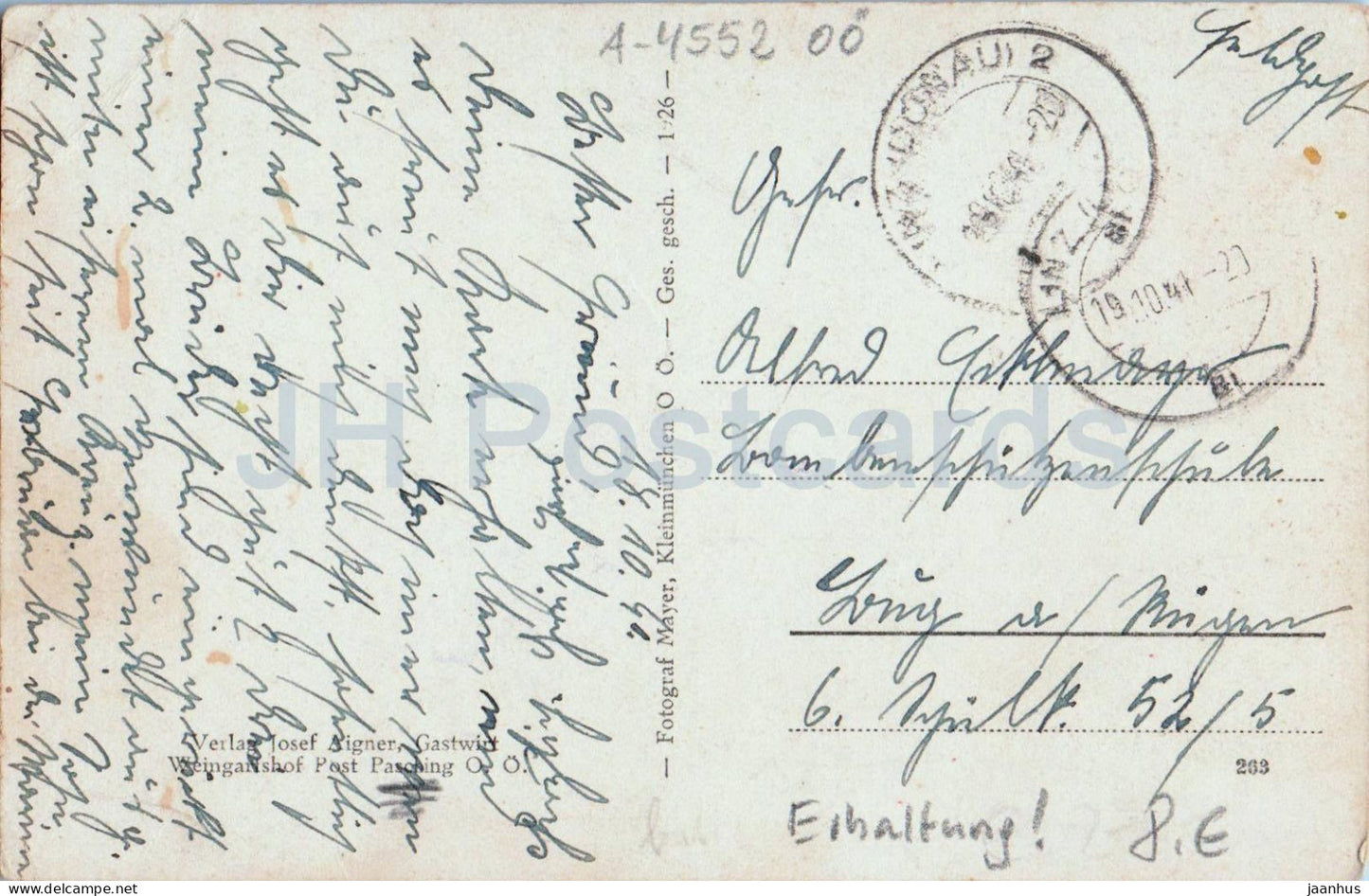 Aigners Gasthaus mit Weingartshof - Oberosterreich - Auberge - 263 - carte postale ancienne - 1941 - Autriche - inutilisé