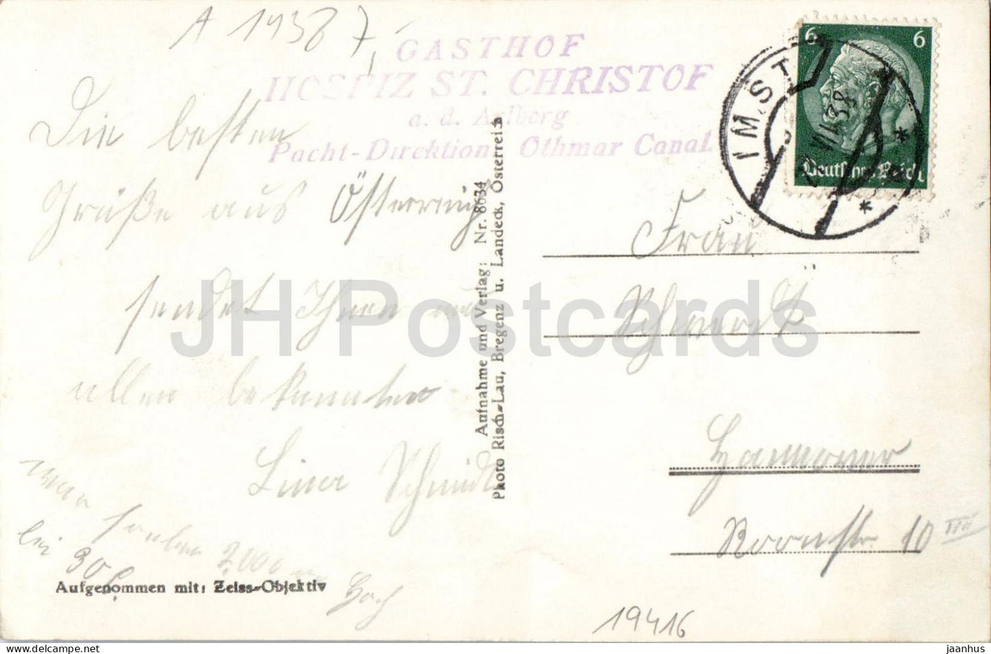 St. Christoph a. Arlberg 1800 m - mountains - panorama - Alps - 8634 - old postcard - 1938 - Austria - used