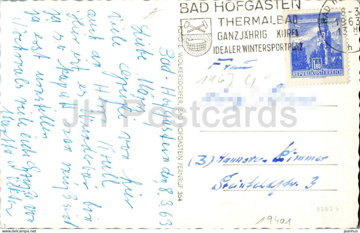 Bad Hofgastein mit Rauchkogel 2219 m - panorama - Alps - mountains - 98634 - 1963 - Austria - used