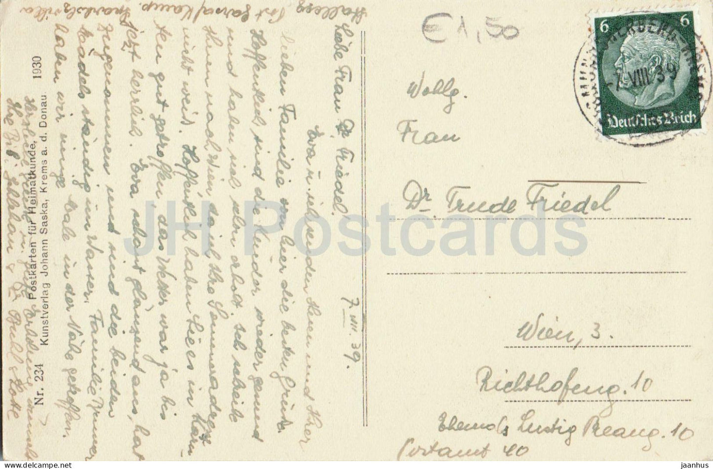 Rosenburg im Kamptale - River and castle view - 234 - old postcard - 1939 - Austria - used