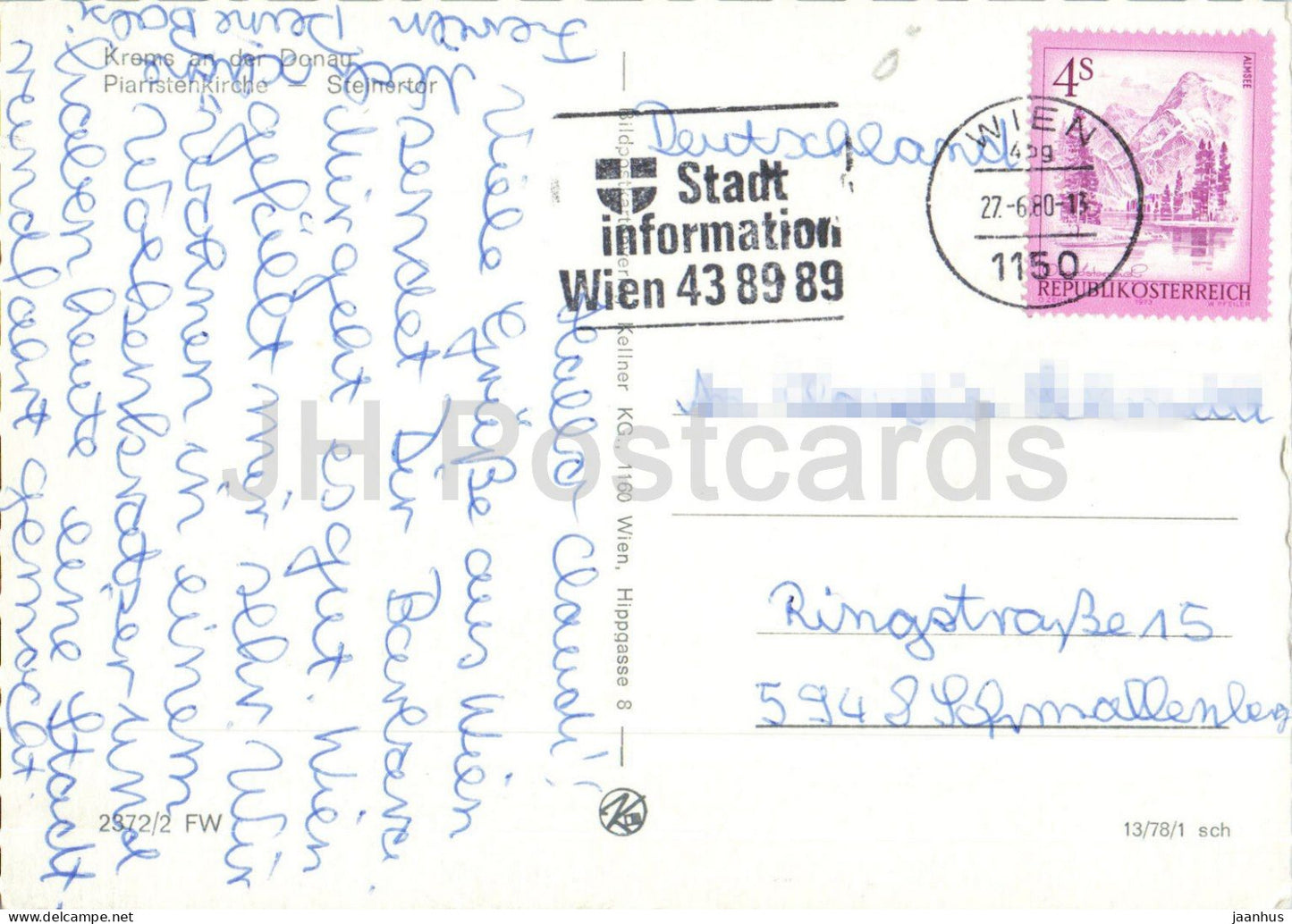 Krems an der Donau – Piaristenkirche – Steinertor – Stadtansicht – Kirche – historische Stadt – Auto – 1980 – Österreich – gebraucht
