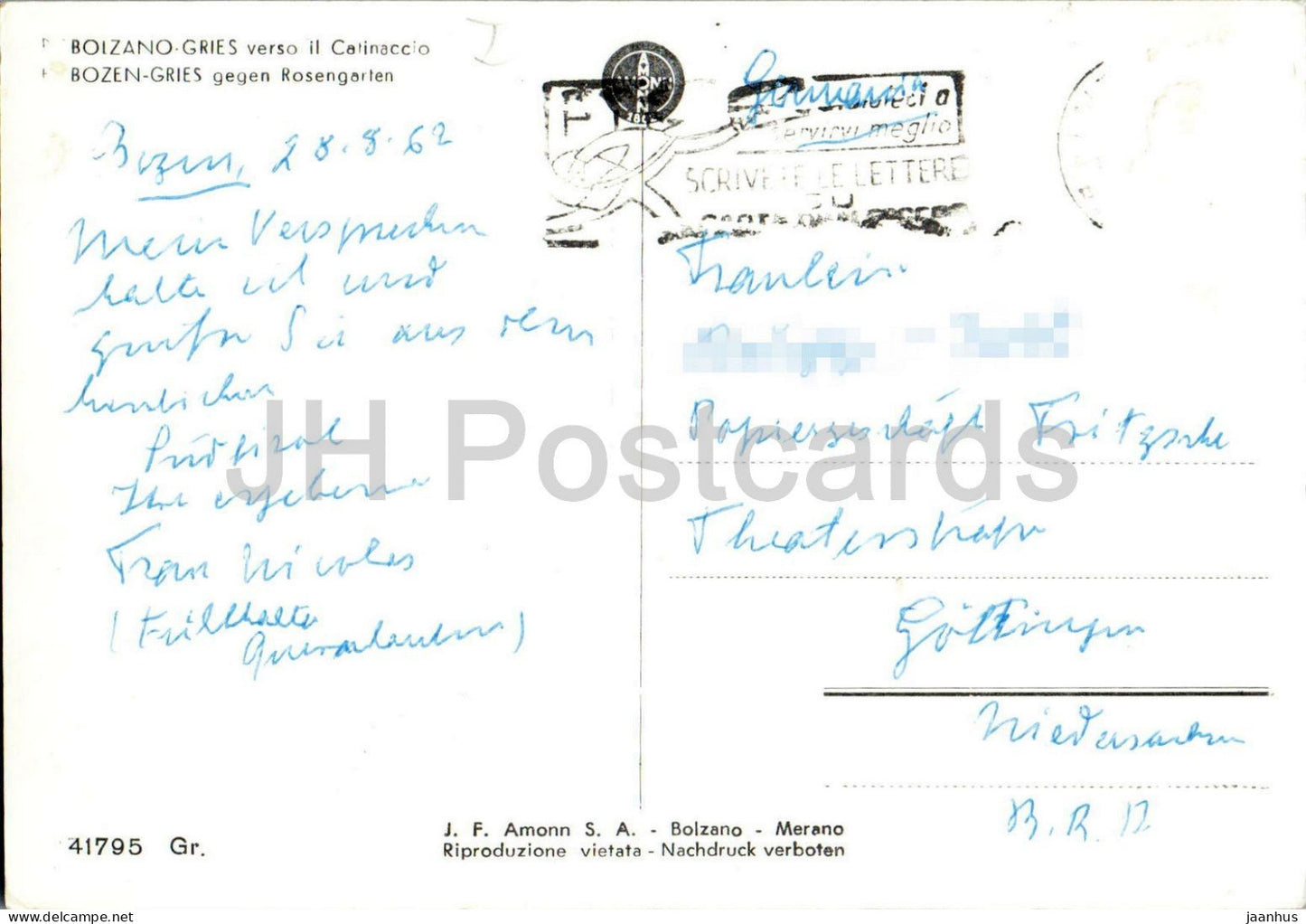Bozen Gries - gegen Rosengarten - Bozen Gries verso il Catinaccio - Alpen - Berge - 41795 - 1962 - Italien - gebraucht
