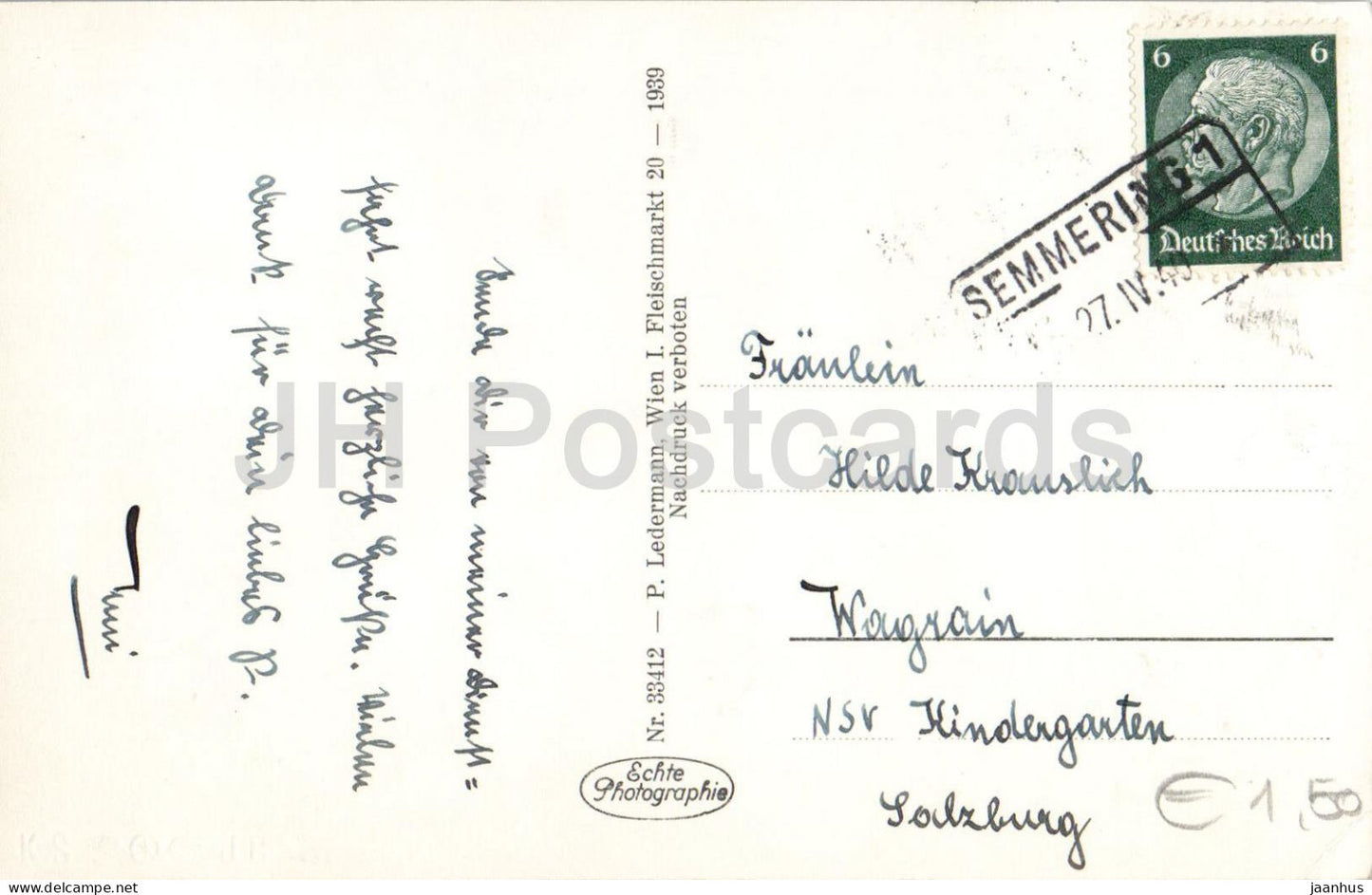 Semmering - Sudbahnhotel gegen Rax 2009 m - hôtel - N° 33412 - carte postale ancienne - 1939 - Autriche - utilisé