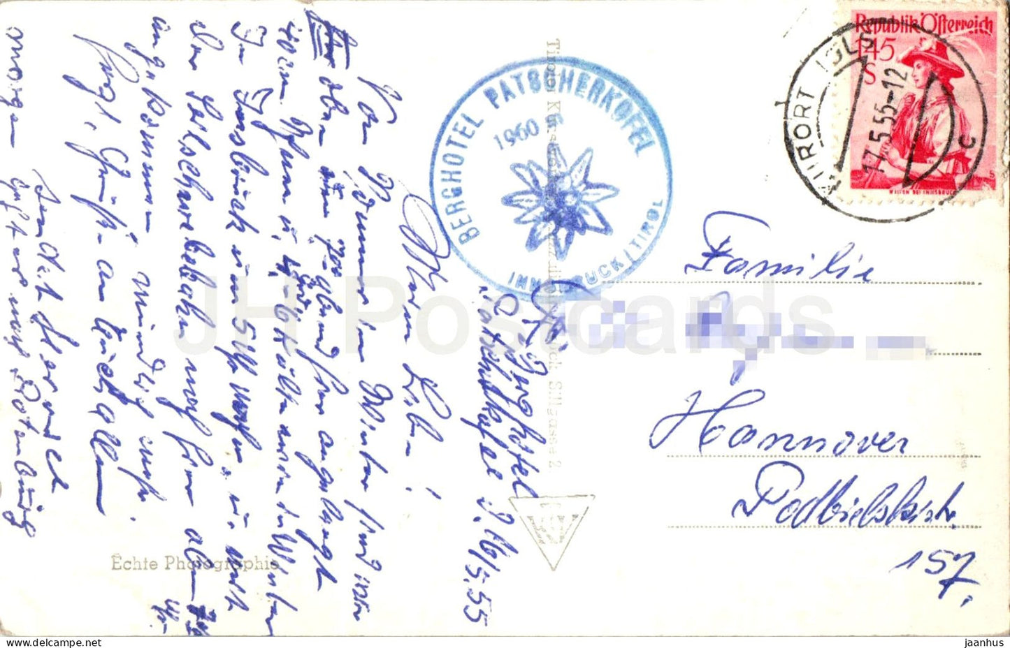 Patscherkofel Skilift mit Berghotel und Schutzhaus - 6970 - ski lift - Alps - old postcard - 1955 - Austria - used