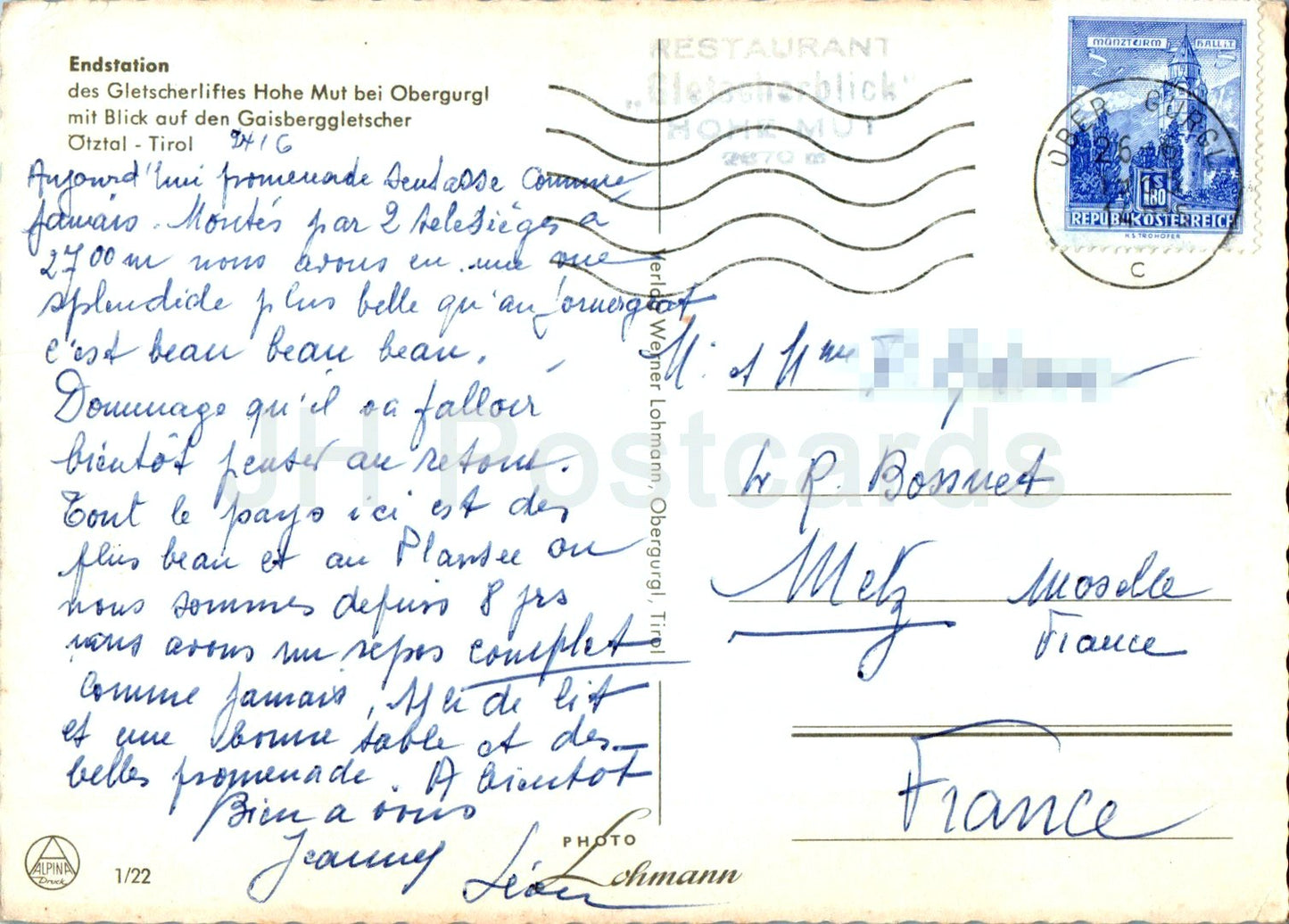 Gletscherhausl Hohe Mut 2670 m - Endstation - 22.01. - 1968 - Österreich - gebraucht