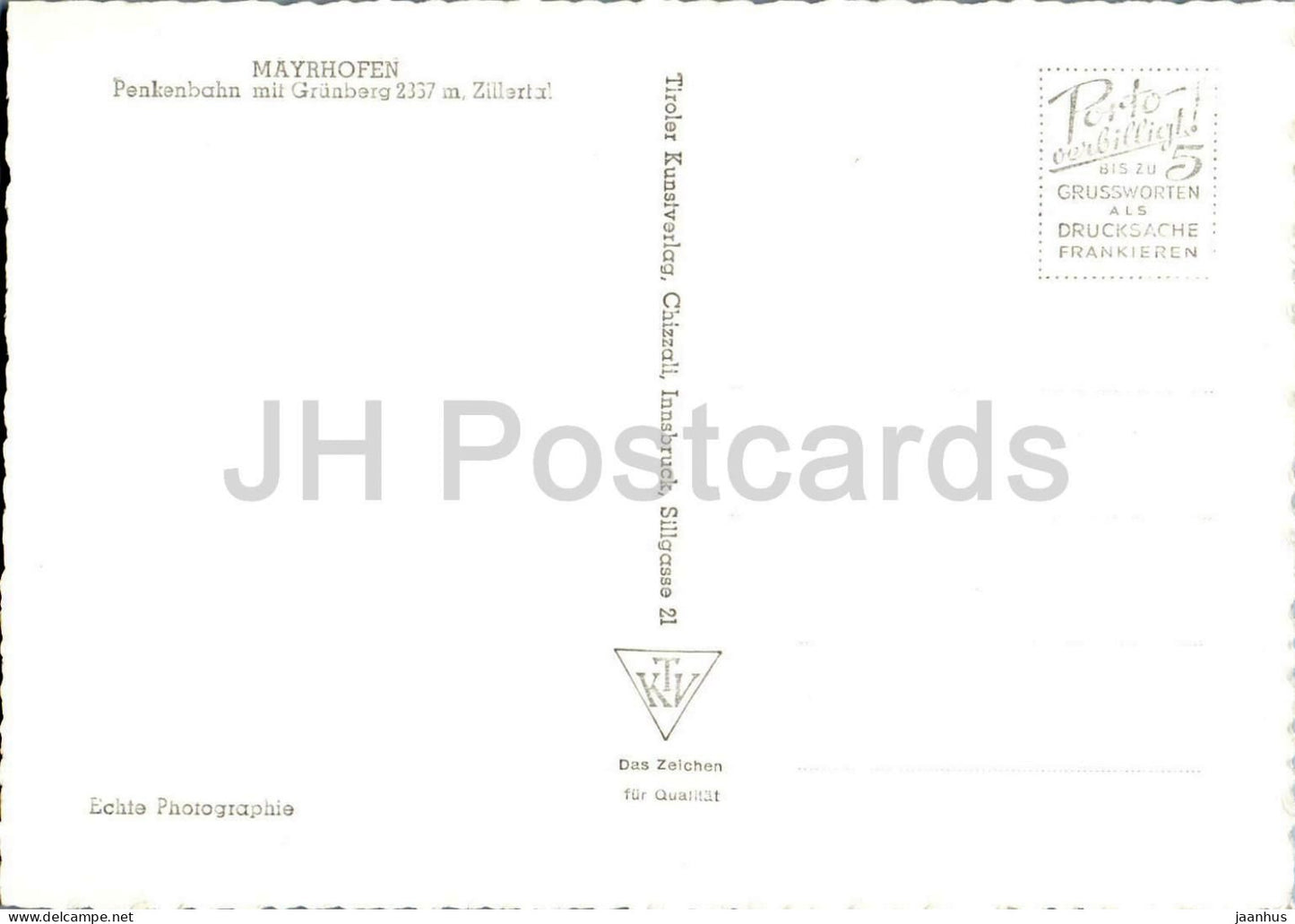 Mayrhofen - Penkenbahn mit Grünberg 2337 m - Zillertal - Seilbahn - Berge - 8481 - alte Postkarte - Österreich - unbenutzt