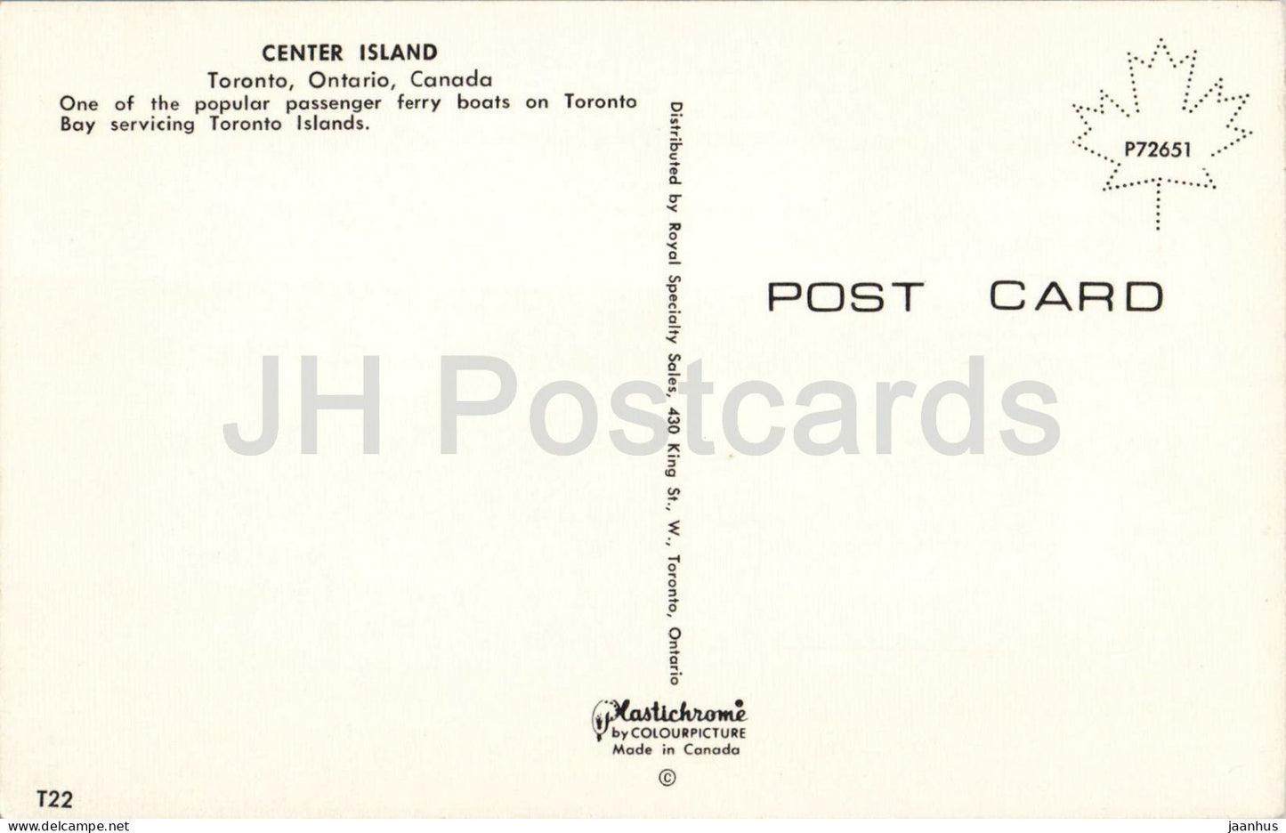 Toronto - Centre Island - passenger ferry Toronto Bay - ship - T22 P72651 - transport - 1970s - Canada - unused
