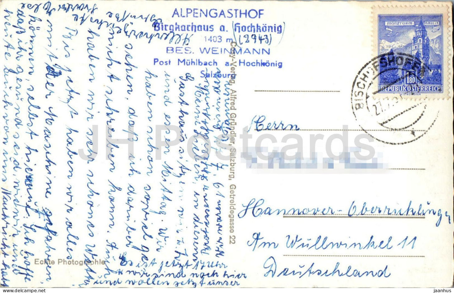 Alpengasthof Birgkarhaus 1400 m am Hochkonig - mountains alpine hotel - Alps - mountains - 6821 - 1961 - Austria - used