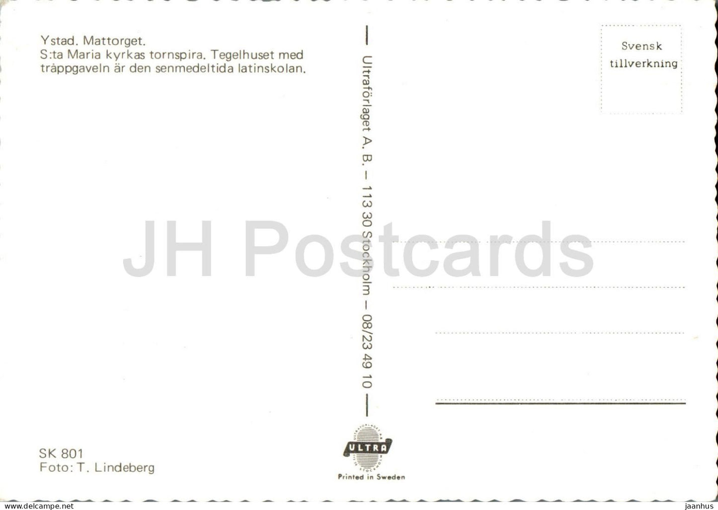 Ystad - Mattorget - square - SK 801 - Sweden - unused