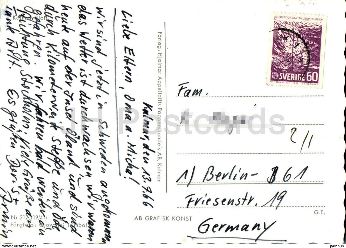 Kalmar Slott - château - 212 - 1966 - Suède - d'occasion