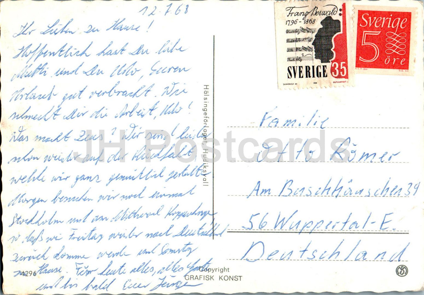 Hudiksvall - église - drapeaux - multiview - 4296 - 1968 - Suède - utilisé