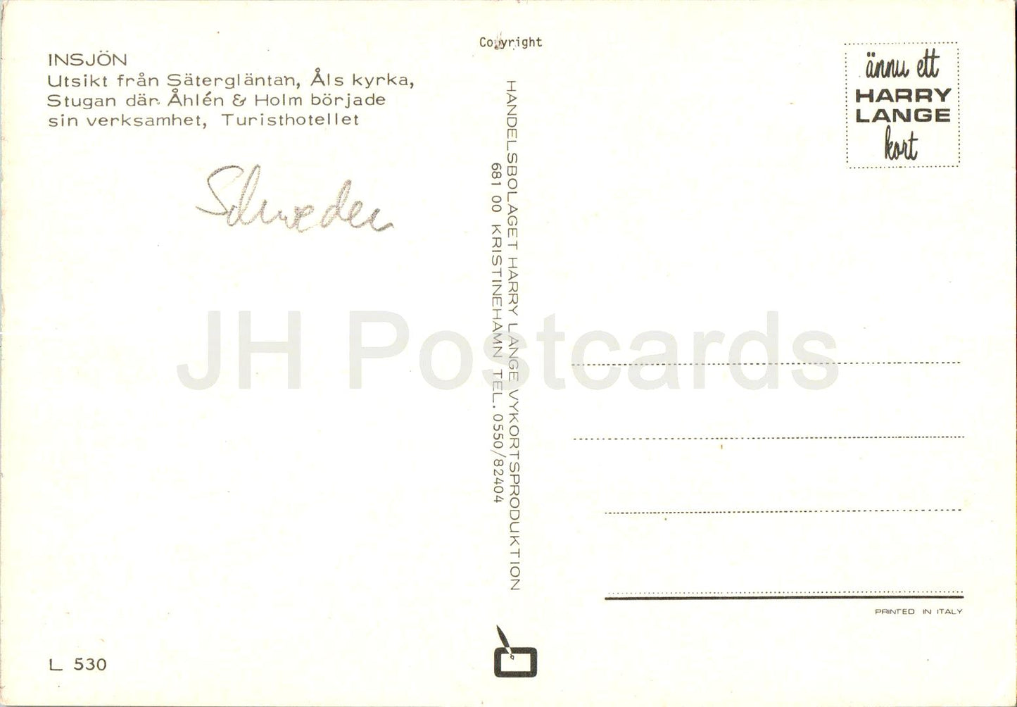 Insjon - Utskit fran Saterglantan - kyrka - turisthotellet - église - hôtel - multiview - L 530 - Suède - inutilisé