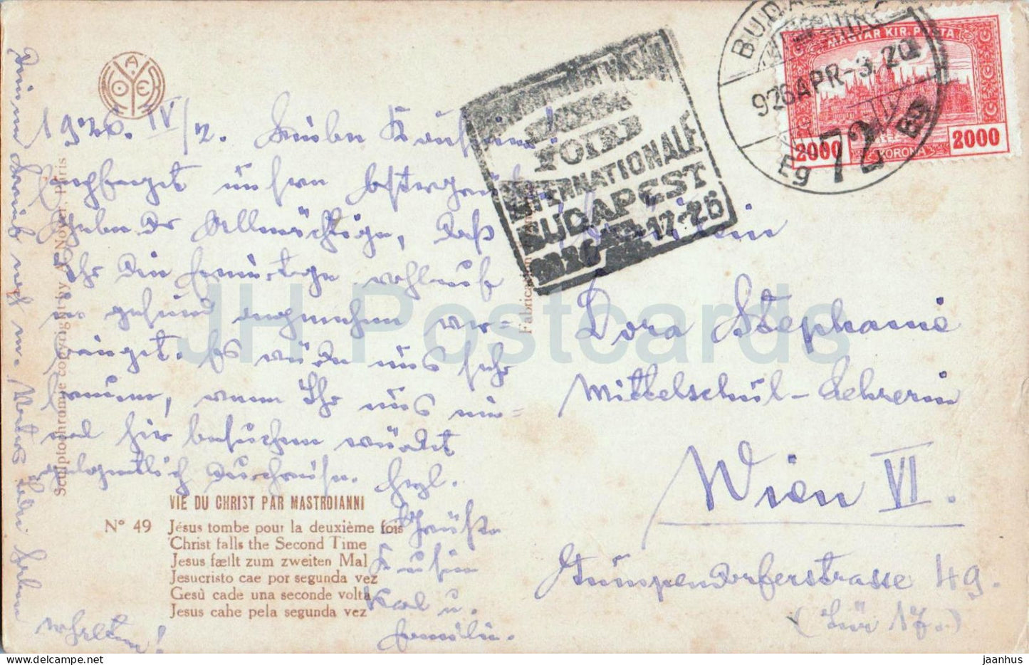 painting by Mastroianni - Vie du Christ - Christ falls the Second Time - 49 - old postcard - 1926 - France - used