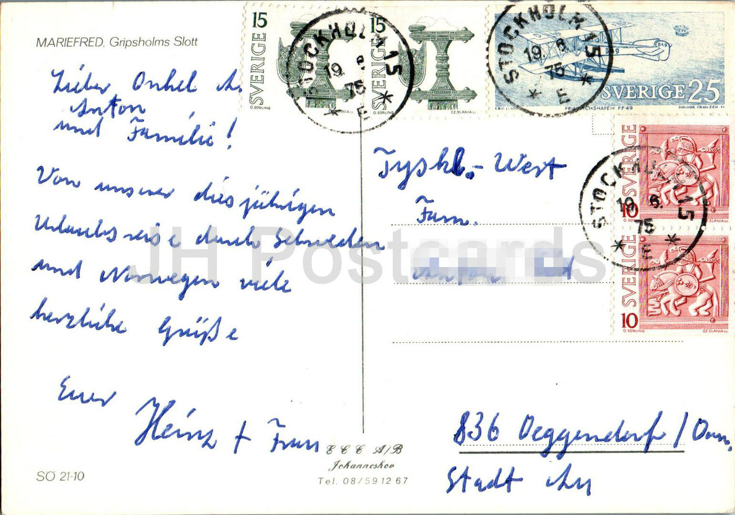 Mariefred - Gripsholms Slott - Schloss - Multiview - 21.10. - 1975 - Schweden - gebraucht