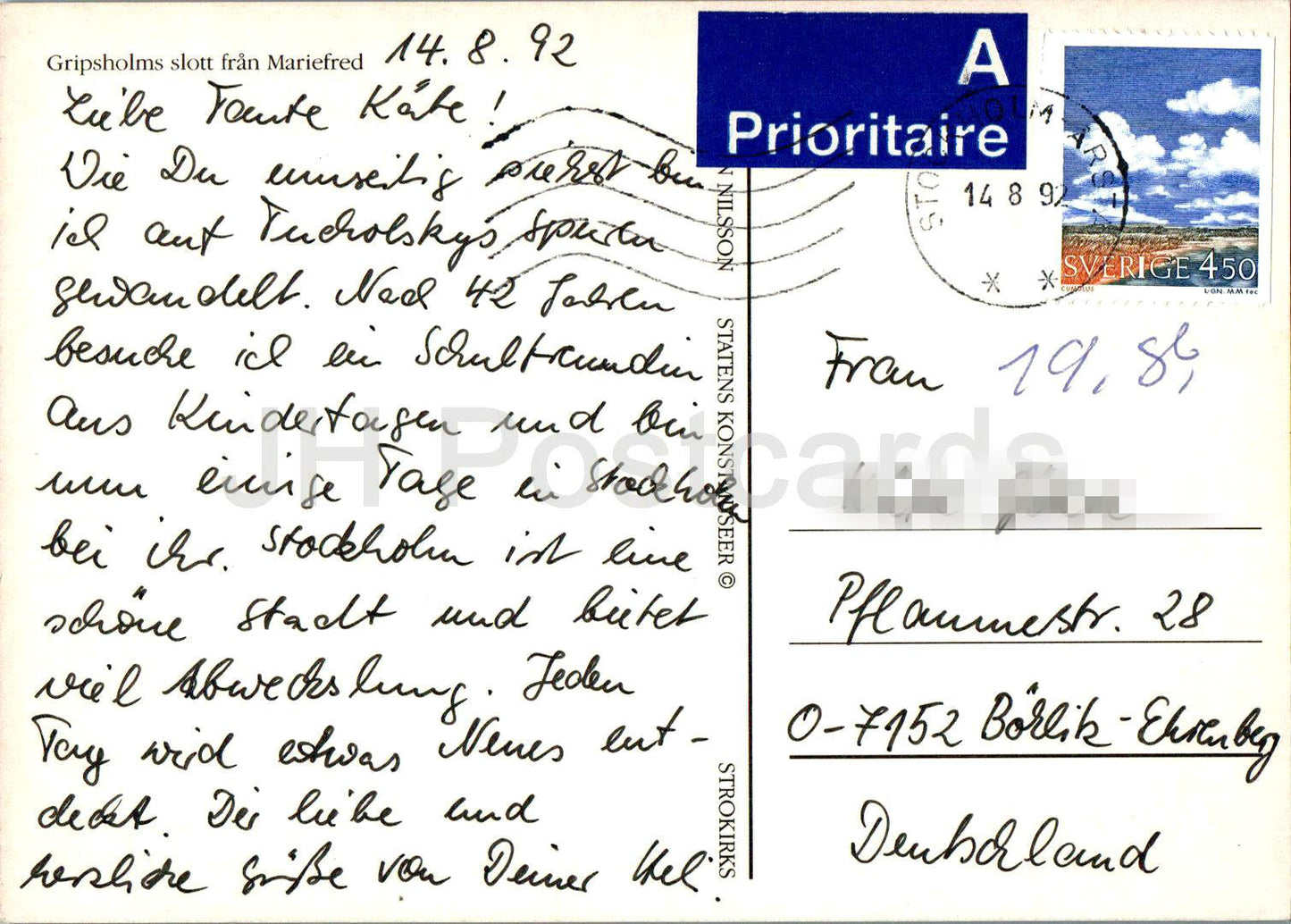 Gripsholms Slott fran Mariefred - château - bateau - 1992 - Suède - d'occasion